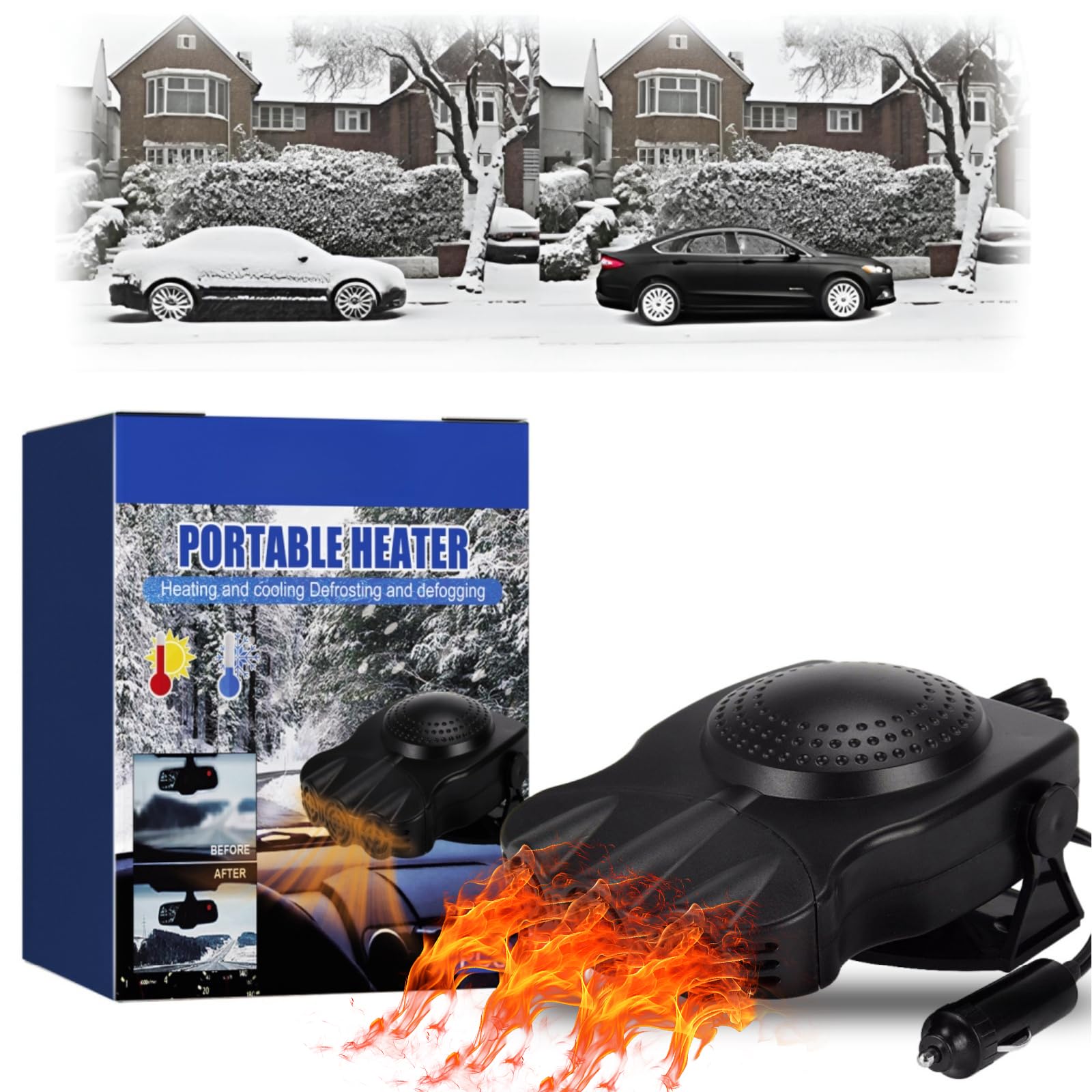 12V 150W Portable Car Heater - Fast Heating & Defrost Defogger for Windshield | Dual-Purpose Vehicle Heater & Warm Breeze Wizard | Perfect for Winter Commuting, Road Trips & Icy Mornings