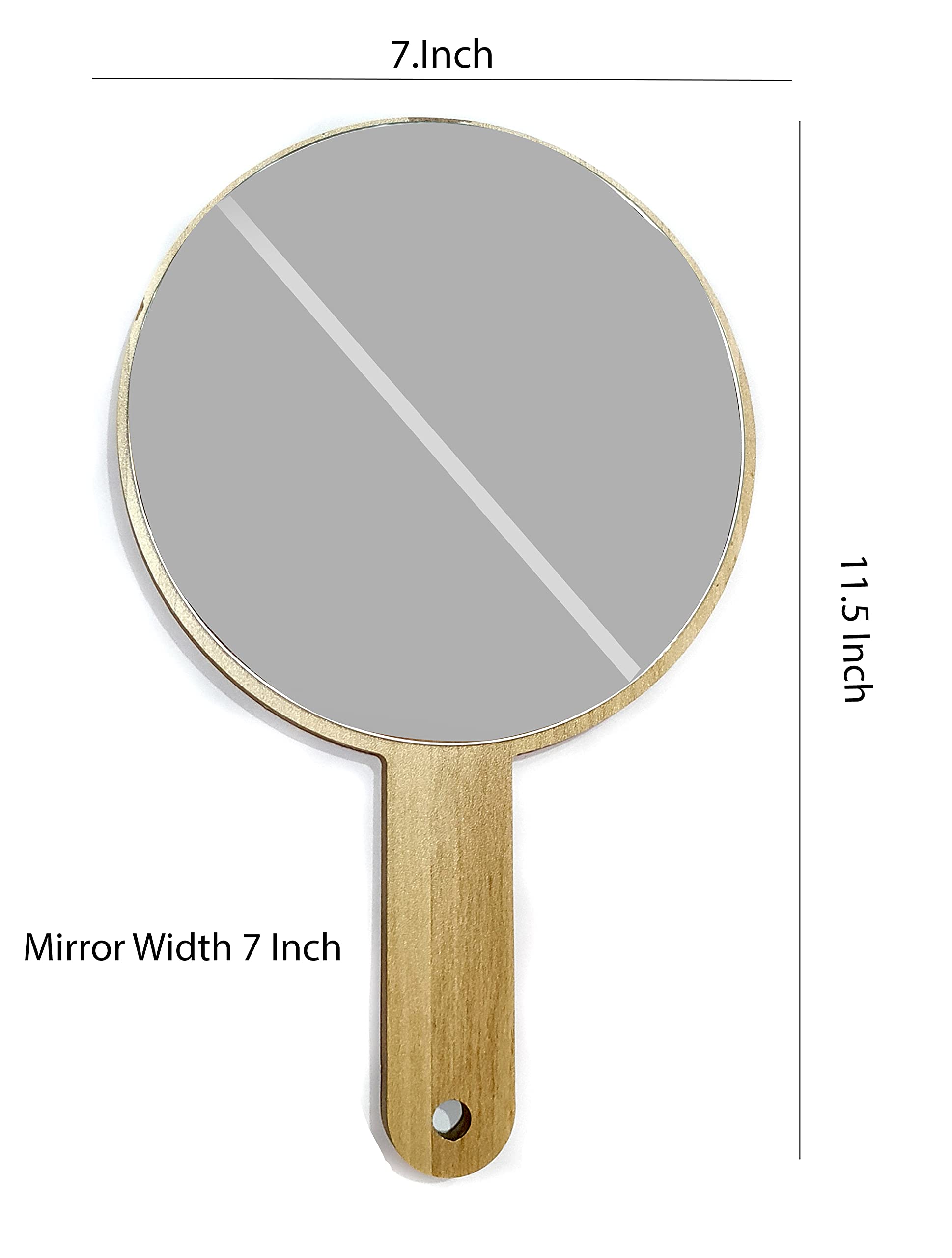 Wooden Hand Mirror for Makeup - 11 Inch Portable Round Mirror with Handle, Lightweight 300g - Perfect for Travel, Home Vanity & Personal Grooming