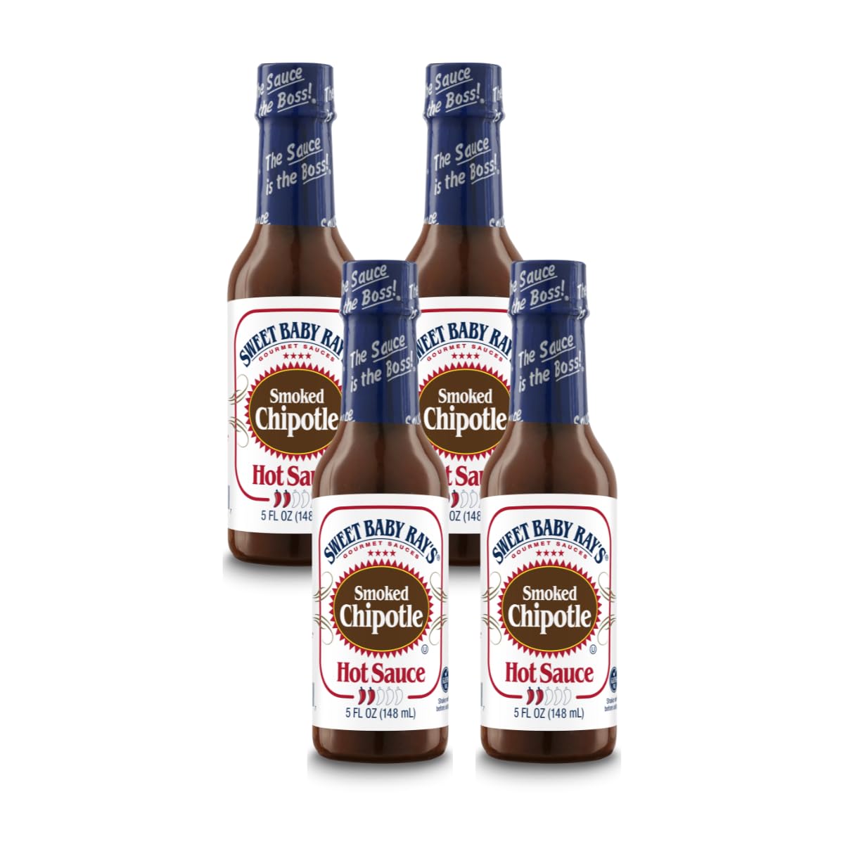 Sweet Baby Ray’s Smoked Chipotle Hot Sauce - 5 Fl Oz (Pack of 4) | Spicy BBQ Glaze for Wings, Ribs & Tacos | Bold Flavor for Grilling & Dipping
