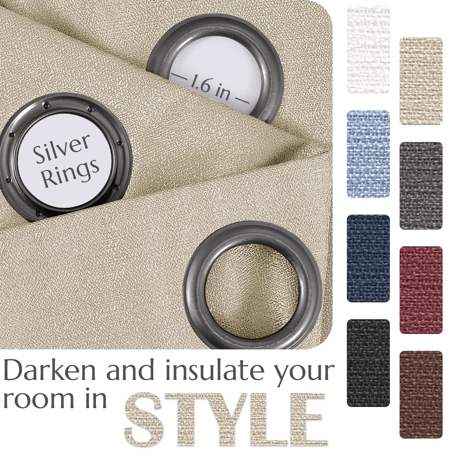 Jinchan 100% Blackout Curtains - 63 Inch Thermal Insulated Grommet Curtain Panel in Beige for Bedroom & Living Room | Light Blocking, Energy Saving & Noise Reducing Window Treatments for Better Sleep & Privacy