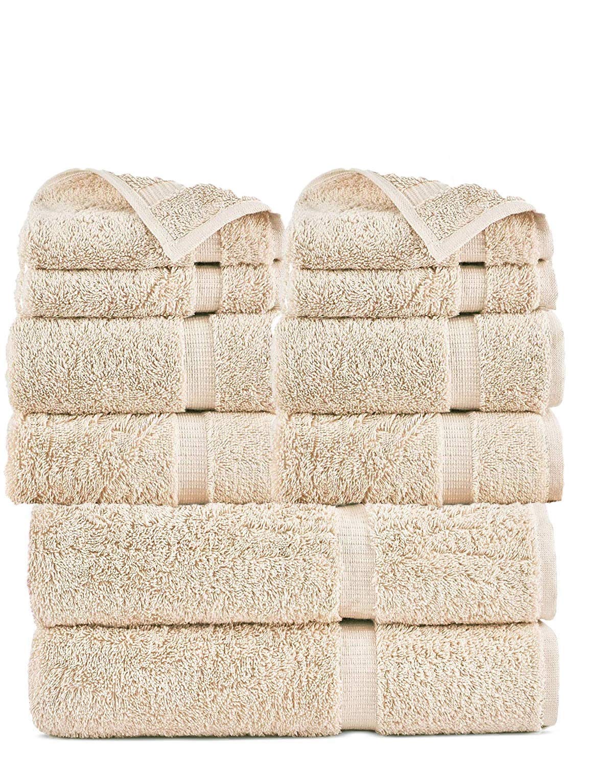 Premium FTB Classic Turkish Luxury Hotel & Spa Bath Towel Set - 10-Piece 100% Cotton Bath Towels (Beige) for Spa, Bathroom & Guest Room Luxury