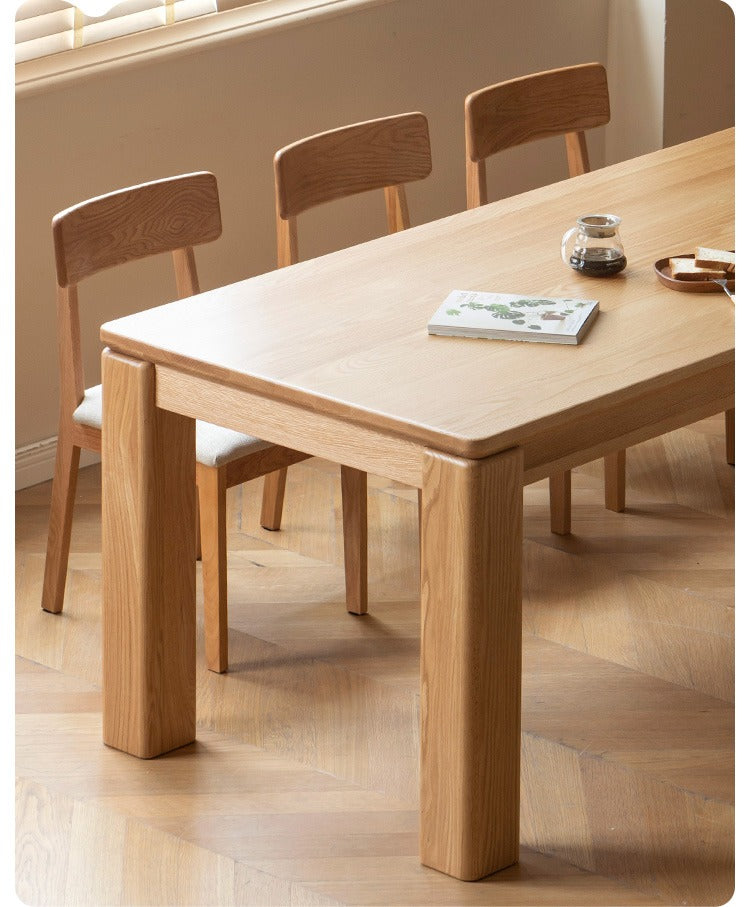 Solid Oak Wood Dining Table with Thick Legs - Rustic Farmhouse Style for Kitchen, Dining Room & Home Decor