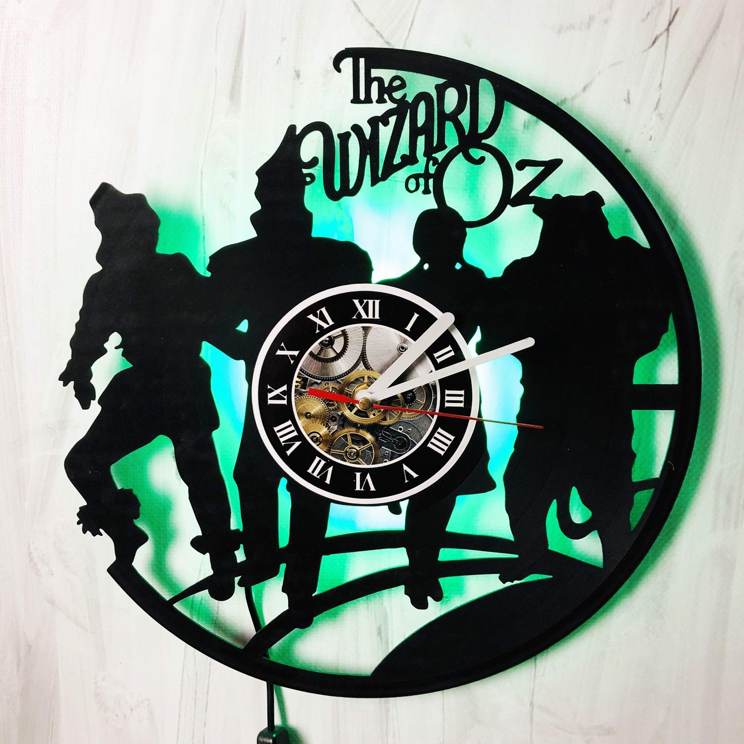Vintage LED Vinyl Wall Clock with Remote Control - Wizard of Oz Themed Night Light & Wall Lamp, Handmade Art Decor for Living Room & Bedroom (Green) | Perfect for Home Decor, Gift Ideas & Movie Theme Rooms