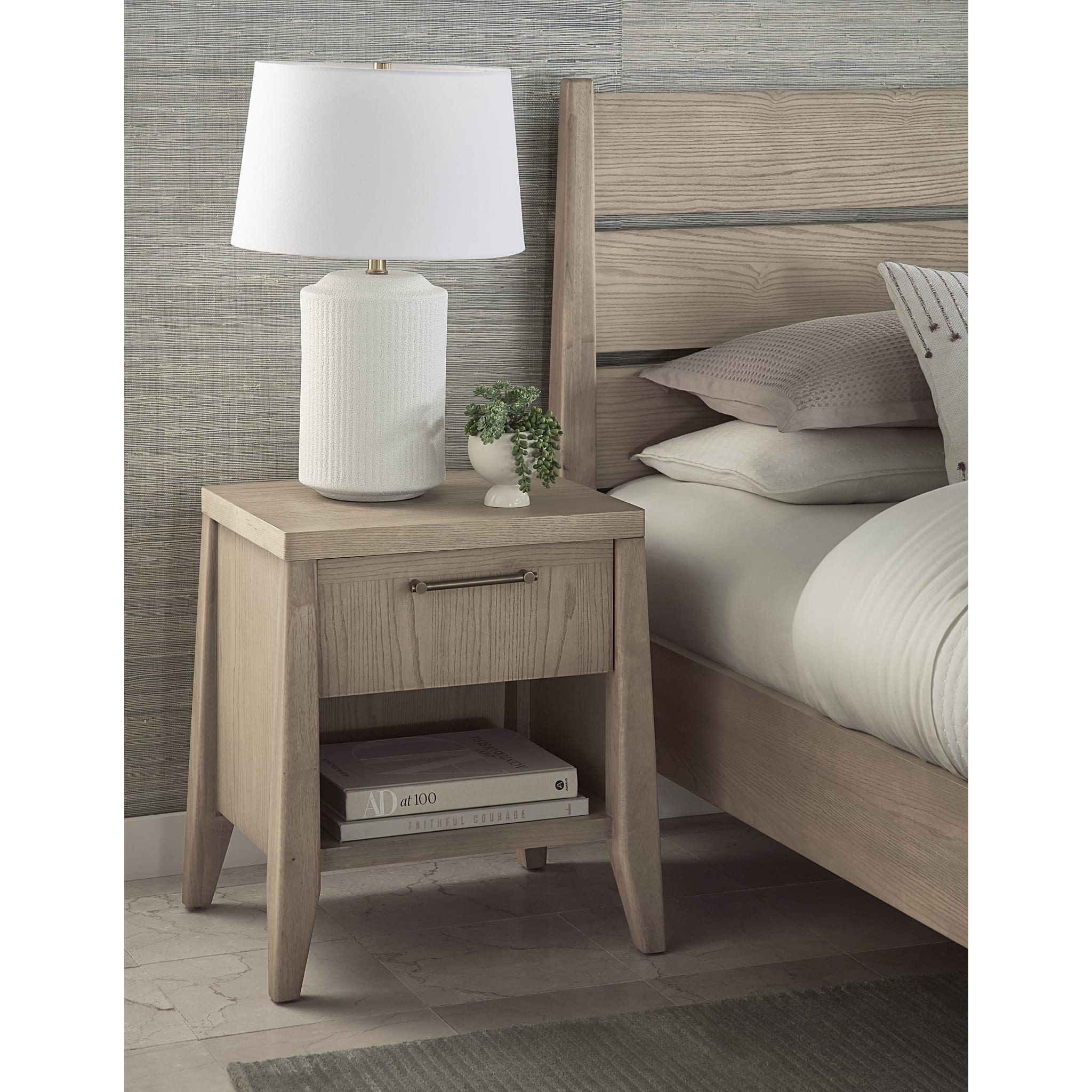 Sumire Modern Nightstand with One Drawer & Shelf - Solid Ash Wood Bedside Table for Bedroom, Living Room, or Office - Ginger Finish for Stylish Home Decor