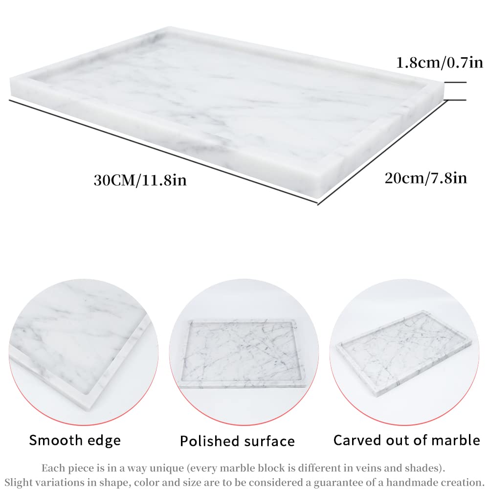 Luxury 100% Natural Marble Serving Tray - Elegant Stone Storage Tray for Bathroom, Kitchen, Vanity & Dresser - Perfect for Holding Tissues, Candles, Towels & Home Decor Accessories - Ideal for Spa, Dining & Gift Giving Scenarios