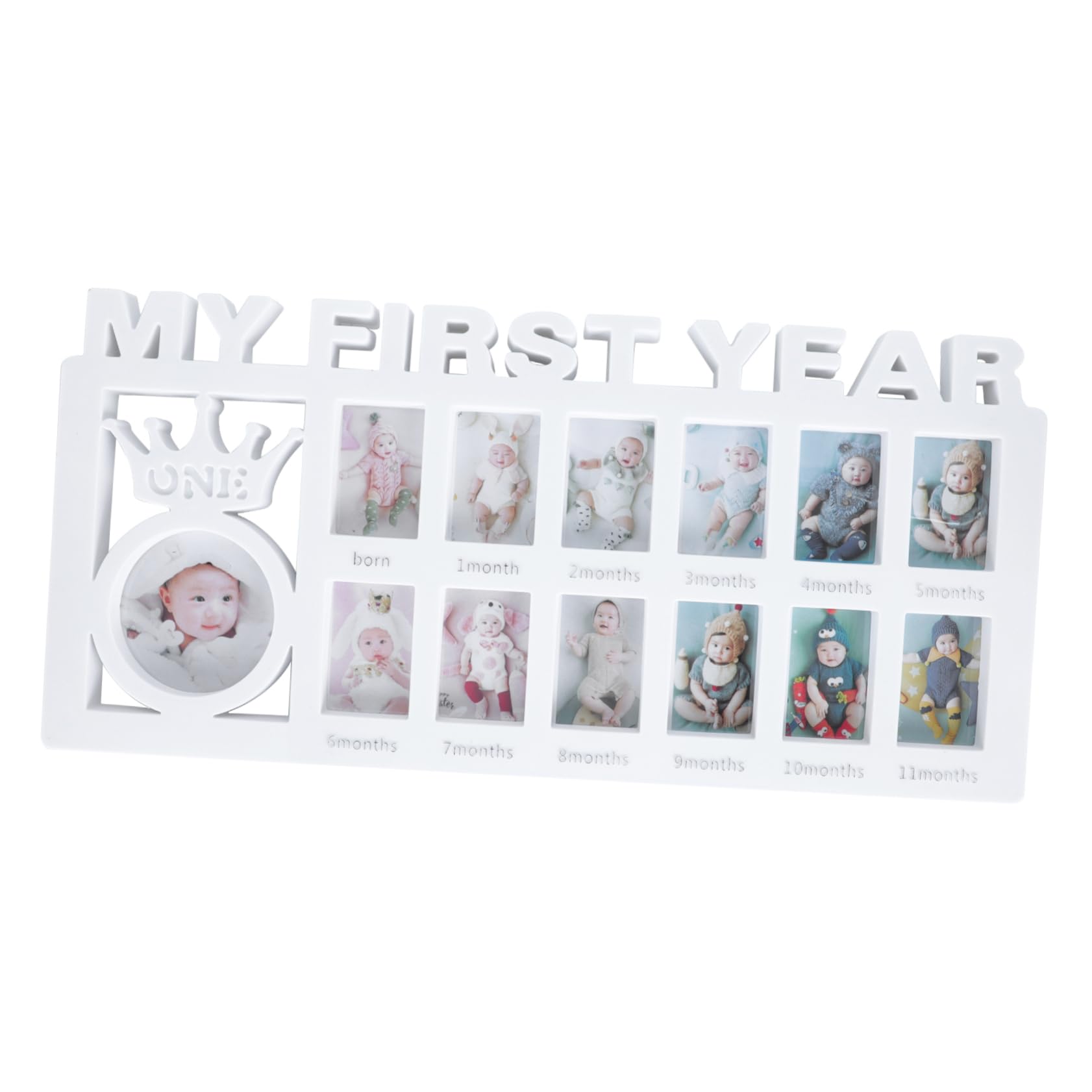 12 Month Baby Growth Photo Frame - IWOWHERO Plastic Combination Picture Frame for Desktop Display | Perfect for Newborn Milestones, Birthday Gifts & Nursery Decor