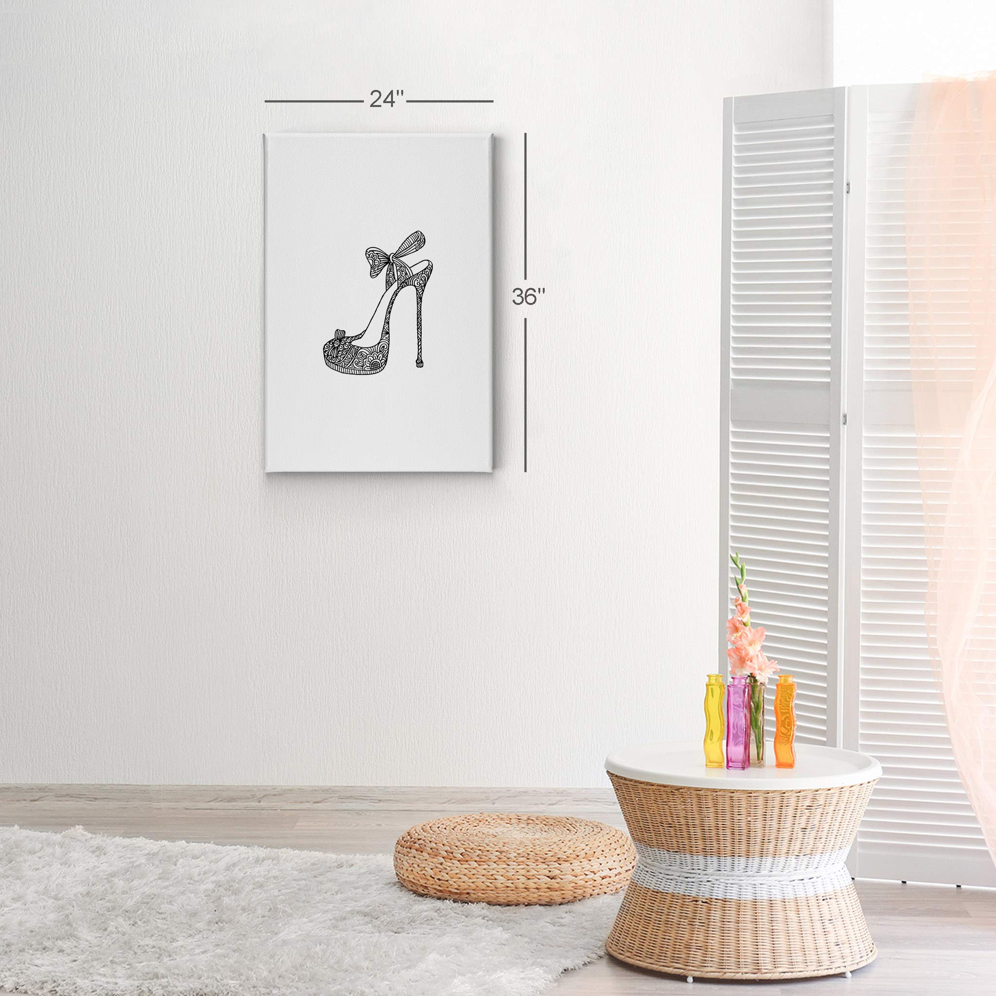 Black and White High Heel Floral Canvas Wall Art Print - Elegant Fashion Shoe Decor for Office, Bathroom, Teen Girls Room, Women's Dorm & Living Room - Ready to Hang 36x24 - Perfect for Home Decor & Gift Giving