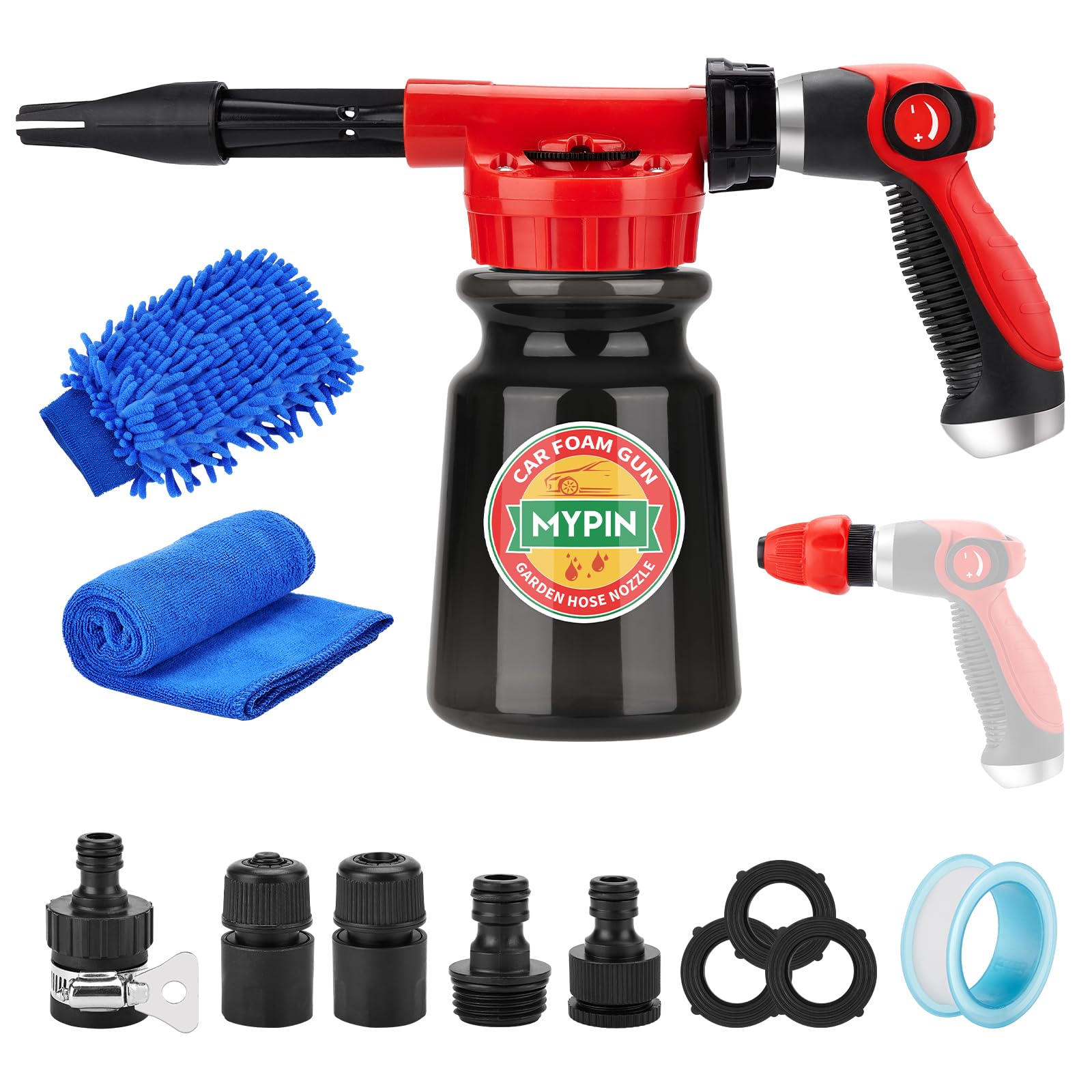 16 IN 1 Car Wash Foam Gun & Foam Cannon - Adjustable Pressure Sprayer (2.5-6 Bars) with 1/2