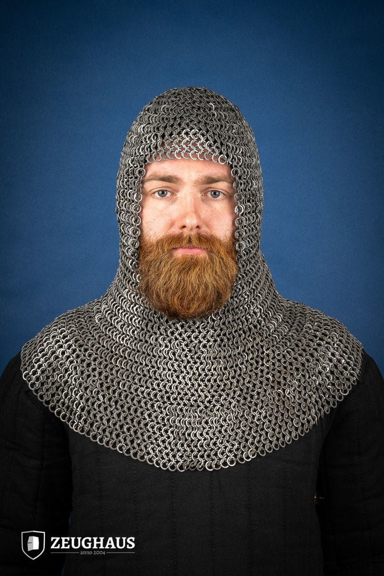 Chainmail Hood Flat Ring Riveted 9mm Steel Oiled - Medieval Armor for LARP, Cosplay & Renaissance Fairs