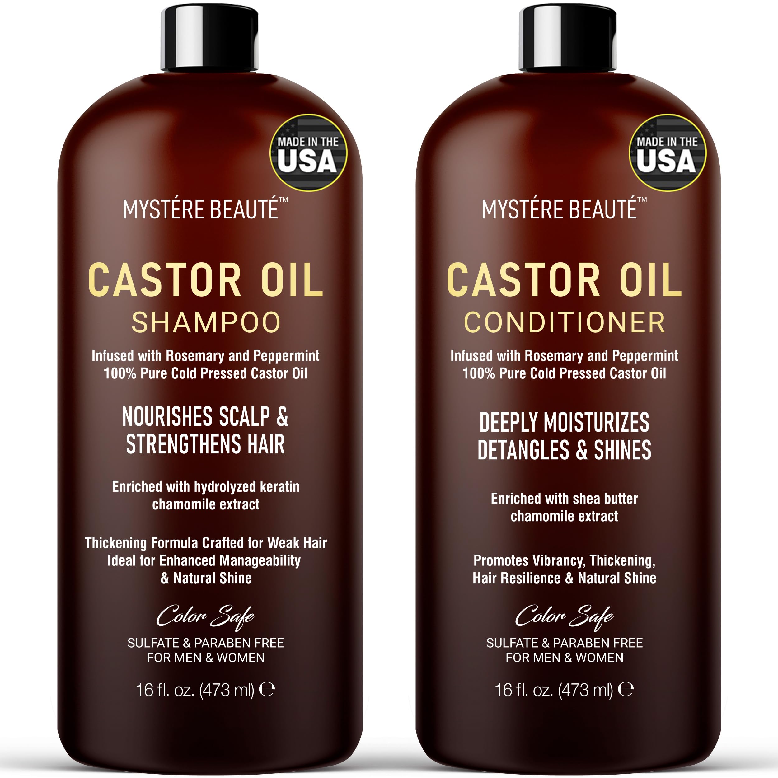 **Organic Castor Oil Shampoo & Conditioner Set - Sulfate-Free with Peppermint, Lavender & Rosemary Oils for Hair Growth - Hydrating & Nourishing Treatment - 16 oz Each - Perfect for Thinning Hair & Scalp Care at Home**