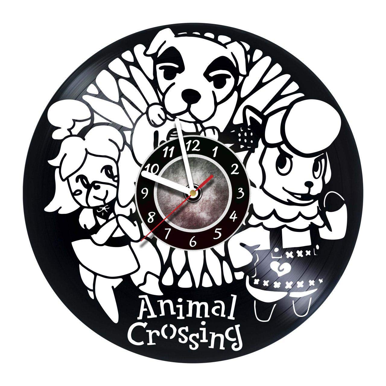 Handmade Vinyl Record Wall Clock - Animal Crossing Themed Silent Non-Ticking Wall Art for Home & Office Decor - Perfect Gift for Boss, Dad, Mom, Boy or Girl - Ideal for Living Room, Bedroom, Game Room & Nursery Decor