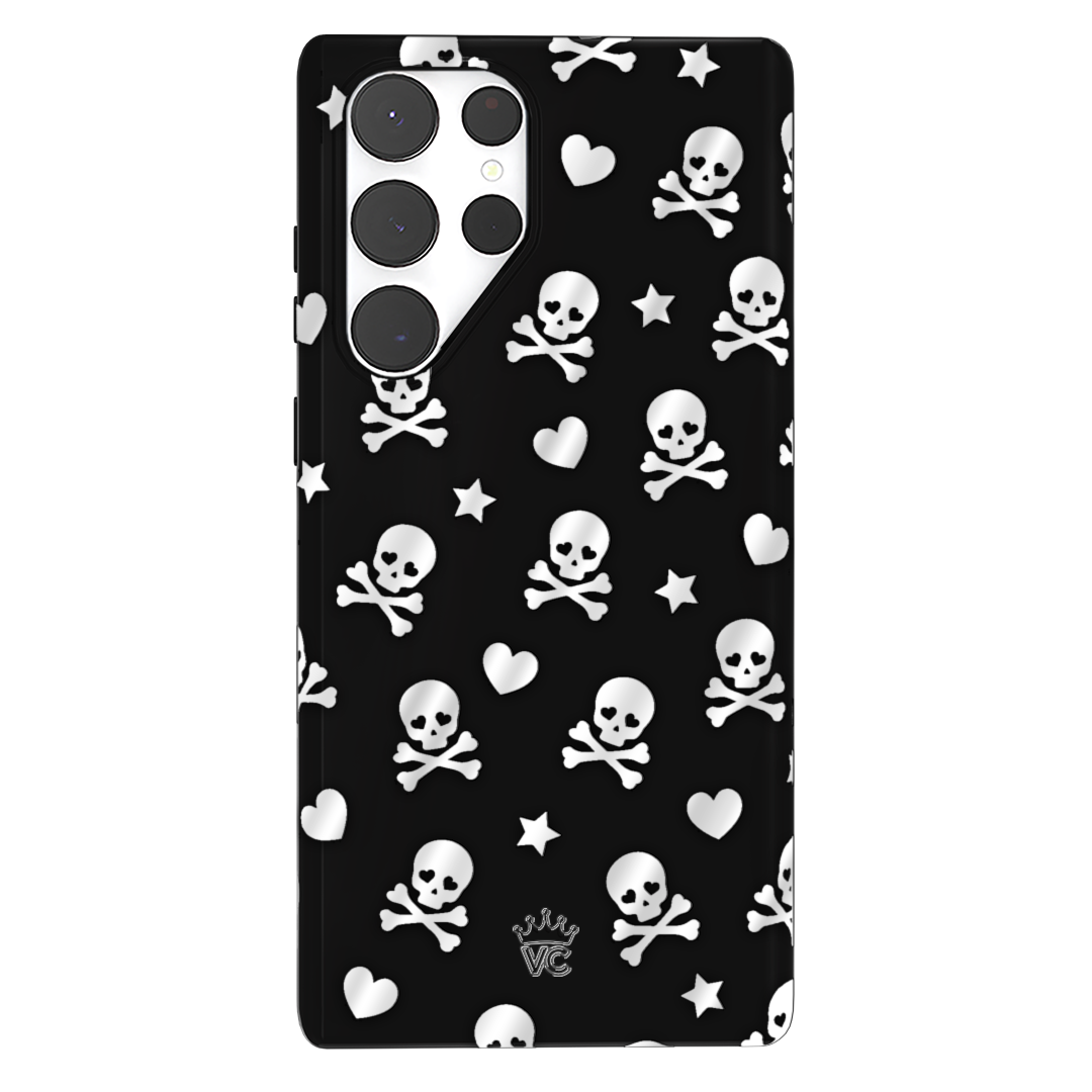 Stylish Chrome Skull Design Samsung Phone Case - Durable Protection for Galaxy S21/S20/Note 20 - Perfect for Halloween, Gothic Fashion & Motorcycle Enthusiasts