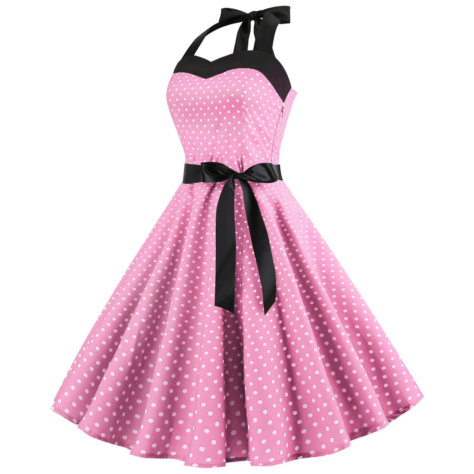 Vintage Women's Cocktail Dress Halter Bowknot Prom Swing Short Sleeve Polka Dot Party Dress - Perfect for Evening Parties, Proms, and Special Occasions