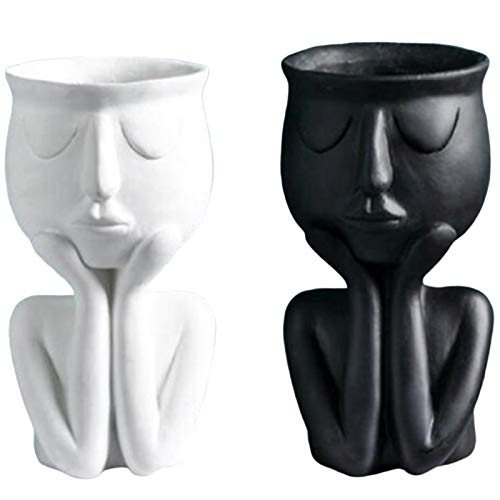 YHJIC 2 Pack Abstract Face Flower Pots - Resin Succulent Plant Pots with Character Portrait Design for Home & Office Decor, Desktop Vase for Small Plants - Perfect for Indoor Gardening, Living Room & Workspace Decorations