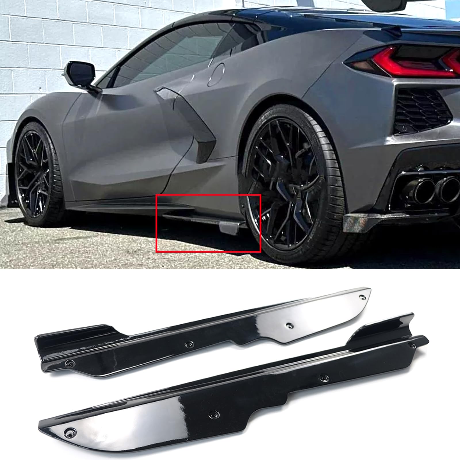 Glossy Black Side Skirts 2PCS for 2020-2023 Chevrolet Corvette C8 Stingray & Z51 Models - Rocker Panel Extensions & Diffuser Lips (V1 Style) | Enhances Aerodynamics & Sporty Look for Street Racing & Car Shows