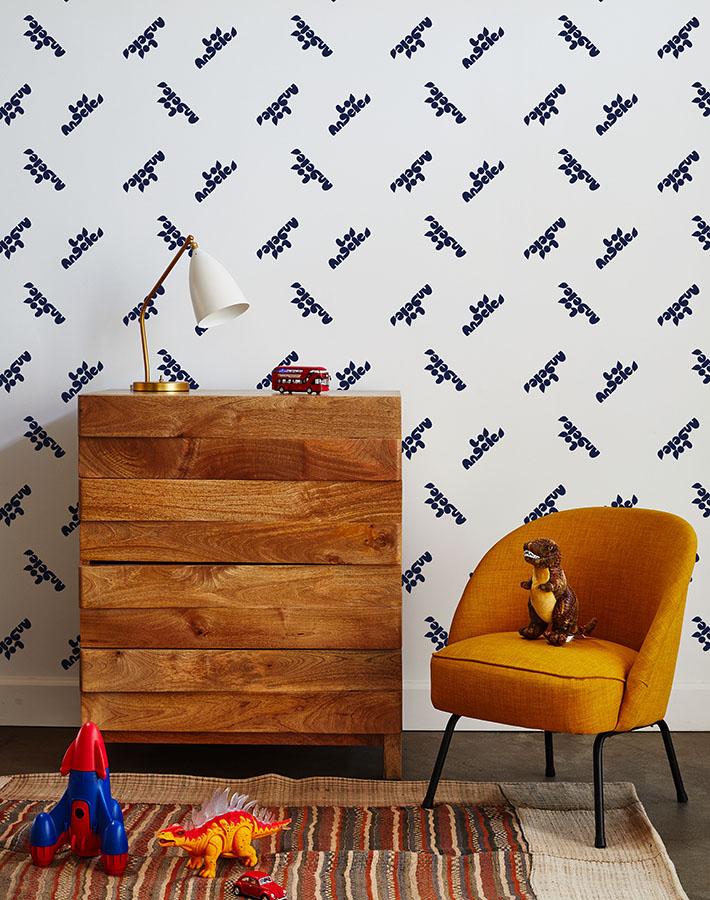 Clare V. Los Angeles Navy & White Wallpaper - Premium Peel & Stick Wallpaper for Bedroom, Living Room, and Office Decor