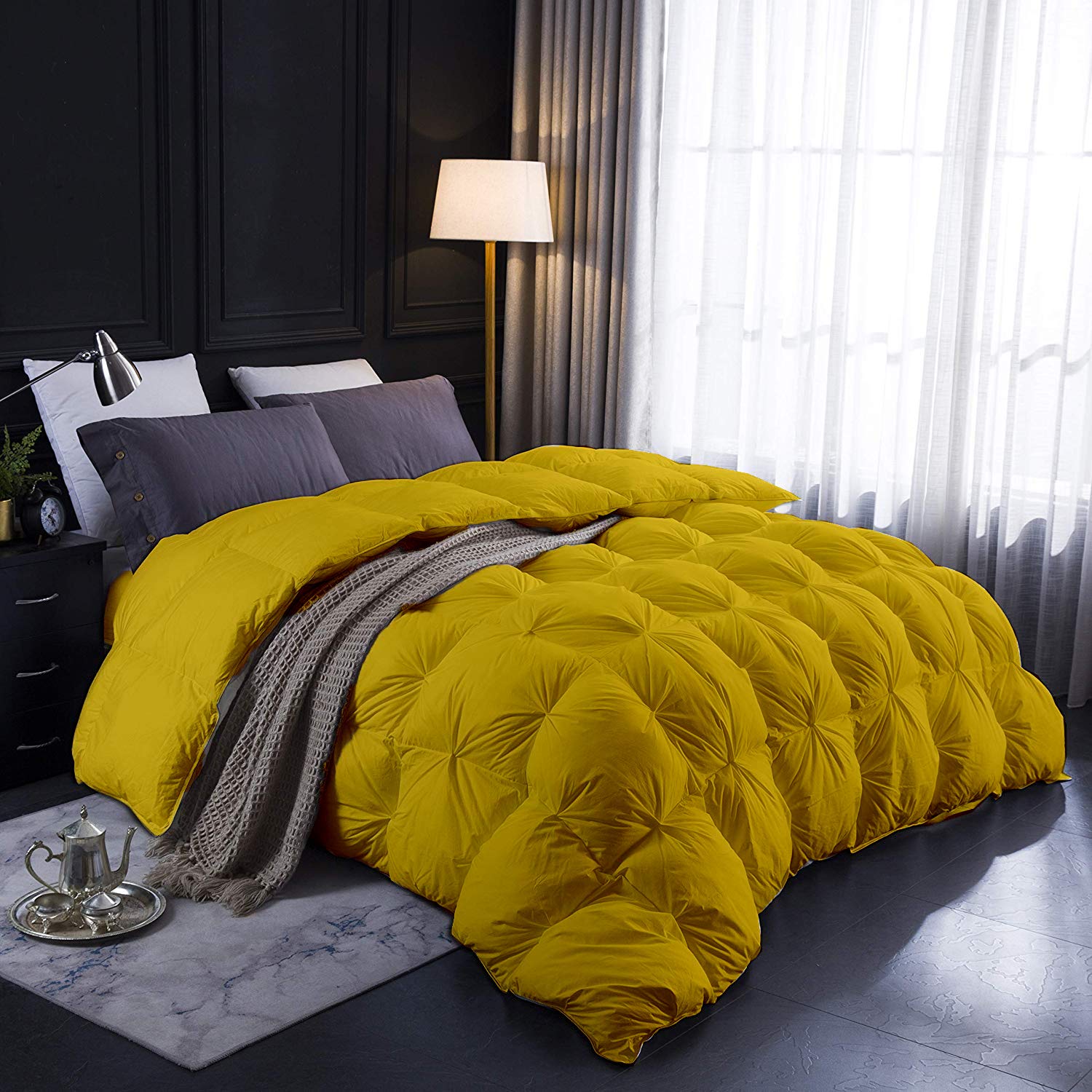 Premium 1000-TC Pinch Pleated Down Alternative Comforter Set - King Size 102x90 Inches (1 Comforter + 2 Pillow Covers) | 700 GSM Hypoallergenic Fill, 100% Egyptian Cotton with Corner Tabs | Luxury Bedding for Master Bedroom, Hotel-Style Comfort