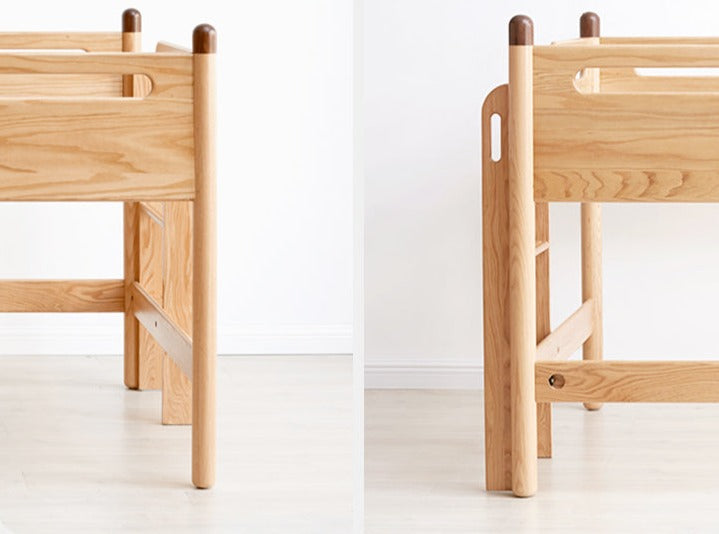 Solid Oak Wood Mid-High Bed with Slanted Ladder - Sturdy Adult Loft Bed for Small Spaces, Dorm Rooms & Modern Apartments