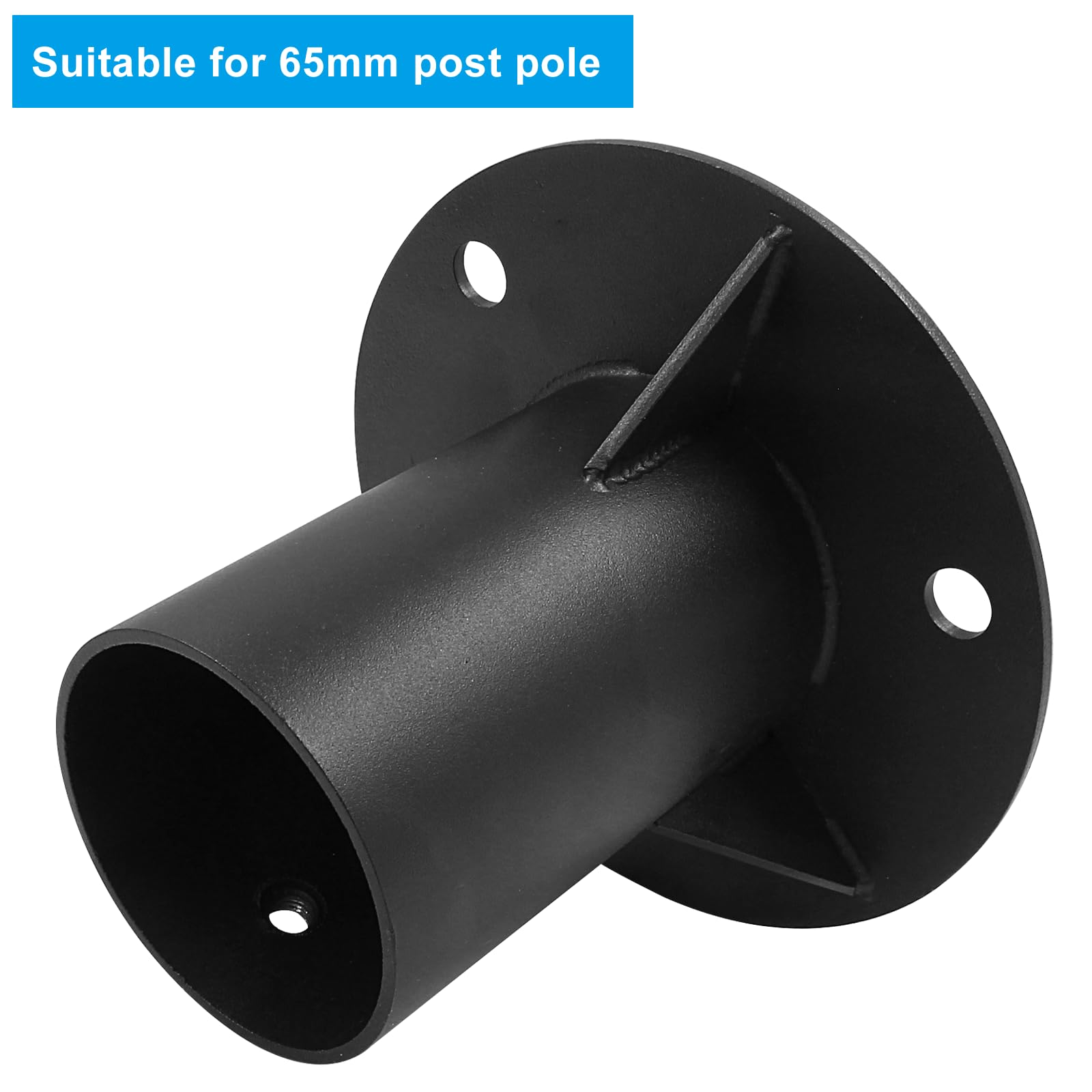 65mm Round Chain Link Fence Post Pole Flange Base - Black Steel Floor Flange for Concrete Mounting (2.5 Inch) - Durable Mailbox, Fence & Flag Pole Bracket for Outdoor Security & Decoration