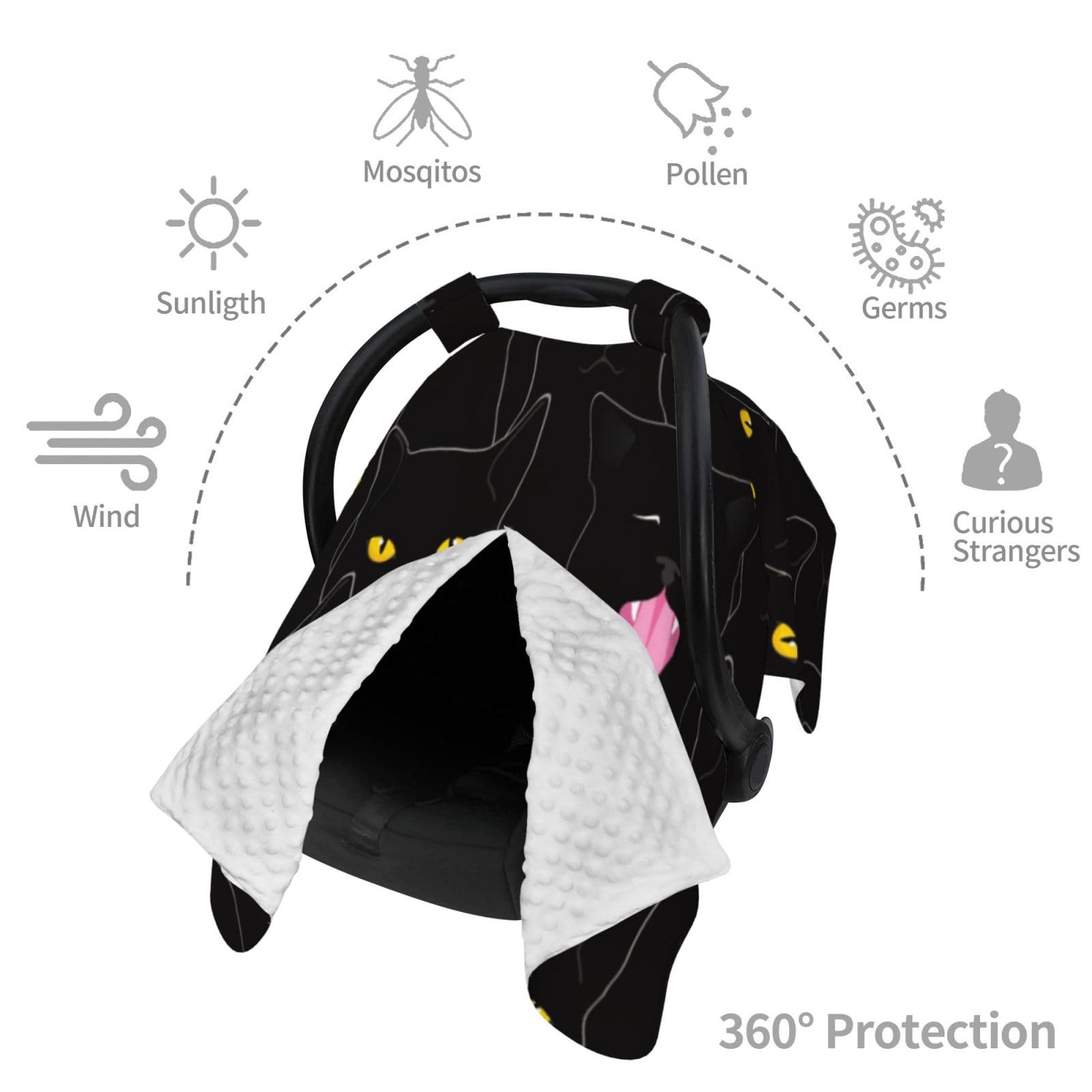 Black Cat Car Seat Cover for Babies - Peekaboo Opening & Nursing Canopy for Infant & Newborn | Waterproof & Breathable Car Seat Protector for Travel, Shopping & Daily Use