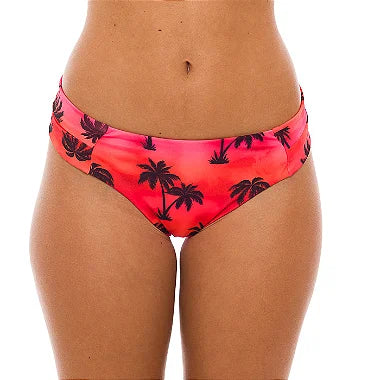 Red Tie Dye Coconut Trees Brazilian Wide Side Bikini Bottom - Tropical Beachwear for Women, Swimwear for Summer Vacation & Pool Party