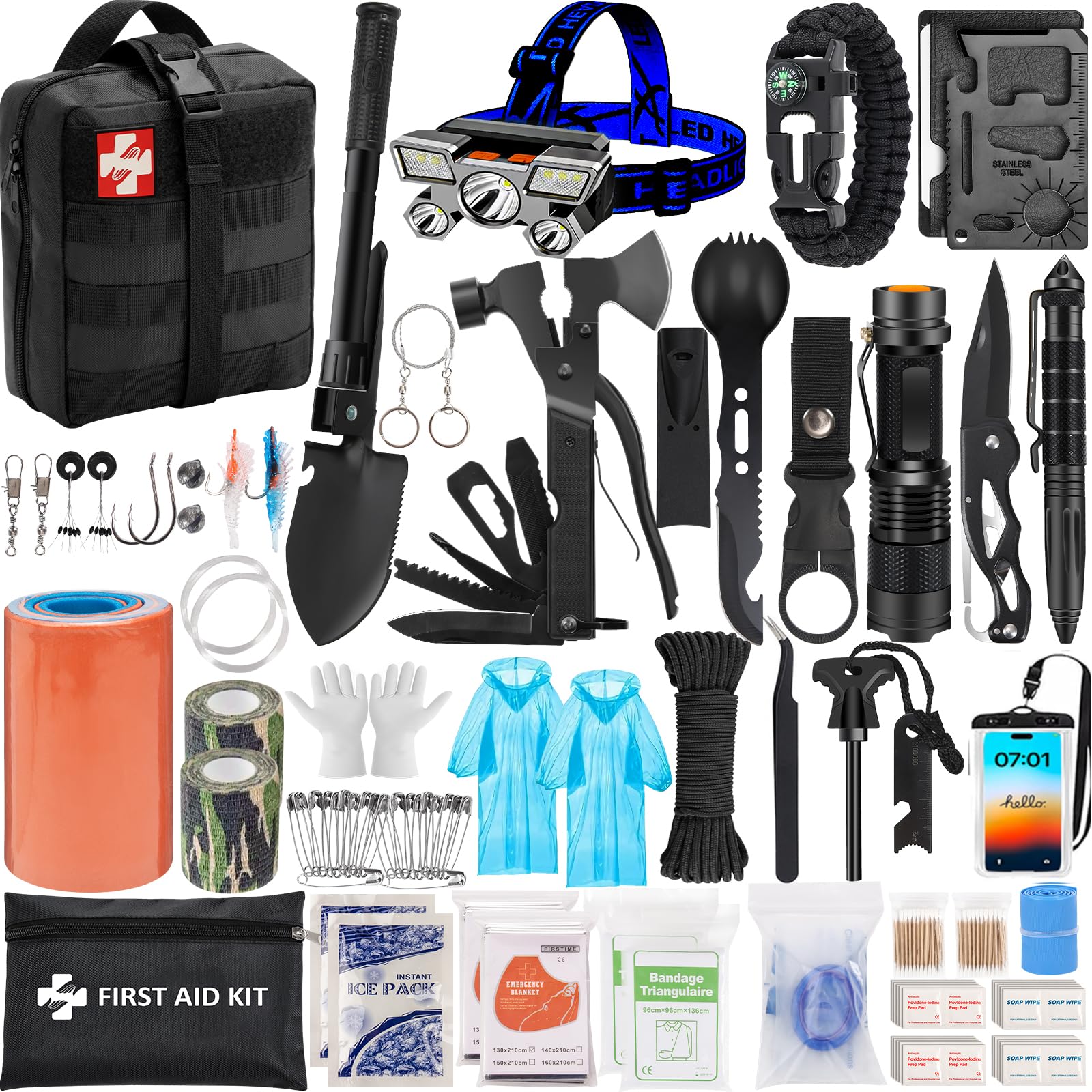 Emergency Survival Kit - 72Hr First Aid & Outdoor Essentials with MOLLE Pouch | Earthquake Preparedness, Camping, Hiking & Disaster Readiness Gear (Black) | Perfect for Wilderness Adventures & Emergency Situations