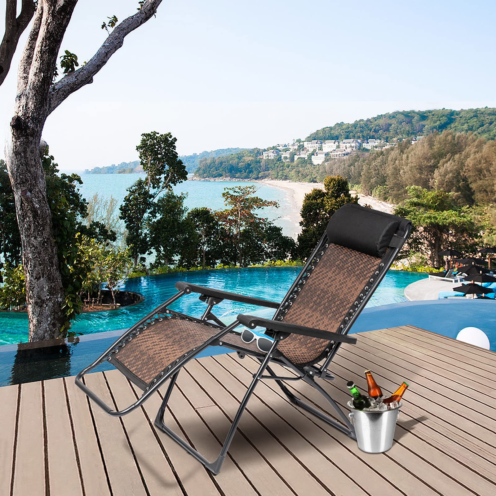 **Incbruce Zero Gravity Folding Recliner Chair - Adjustable Patio Lounge Chaise with Cup Holder & Pillow, Outdoor Wicker Rattan Furniture for Poolside, Beach, Yard, Garden, and Camping (Brown)**    *Optimized for Google SEO with keywords like 