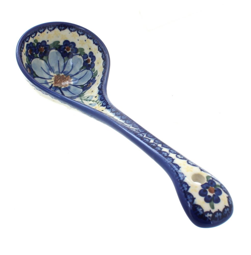 Handmade Blue Rose Polish Pottery Daisy Soup Ladle - Elegant Serving Spoon for Soups, Stews & Kitchen Decor