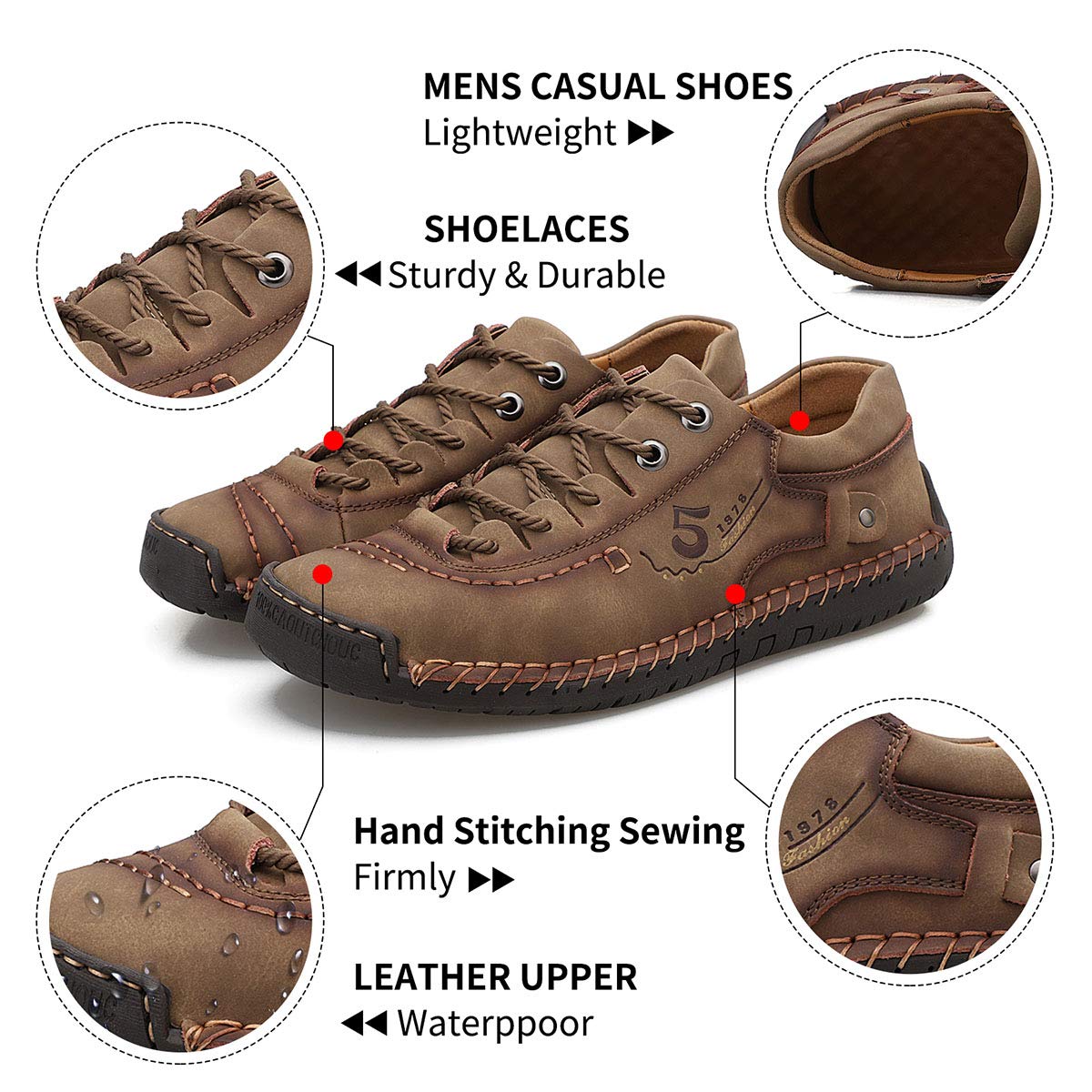 Alcubieree Men's Genuine Leather Casual Sneakers - Comfortable Lightweight Loafers for Walking, Driving & Dress Shoes (Size 7.5-13) | Perfect for Office, Travel & Everyday Wear