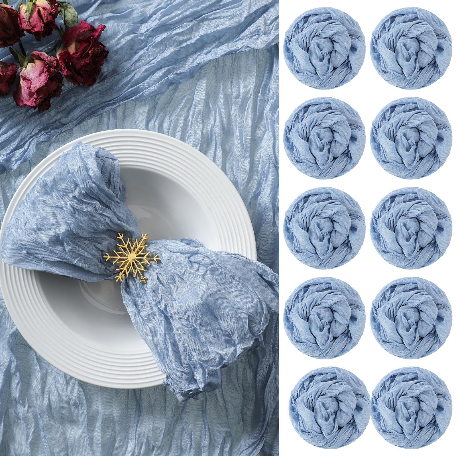 100-Piece Gauze Cheesecloth Napkins Set - 19.7x19.7 Inch Decorative Wrinkled Dinner Cloth for Wedding, Rustic Table Decor, Kitchen & Party (Dusty Blue) | Reusable for Cheese Making, Baking, DIY Crafts & Home Decor