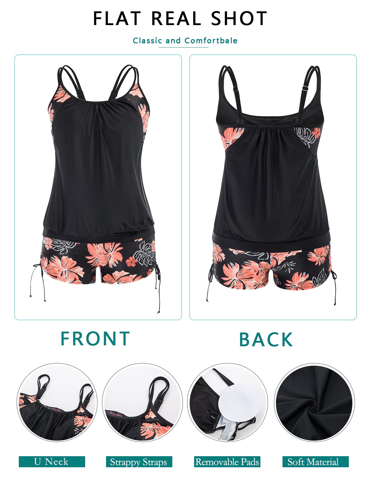 Hanna Nikole Women's Plus Size Striped Printed Tankini Top with Shorts - 2 Piece Swimsuit Set for Beach, Pool & Vacation | Comfortable Swimwear for Curvy Women