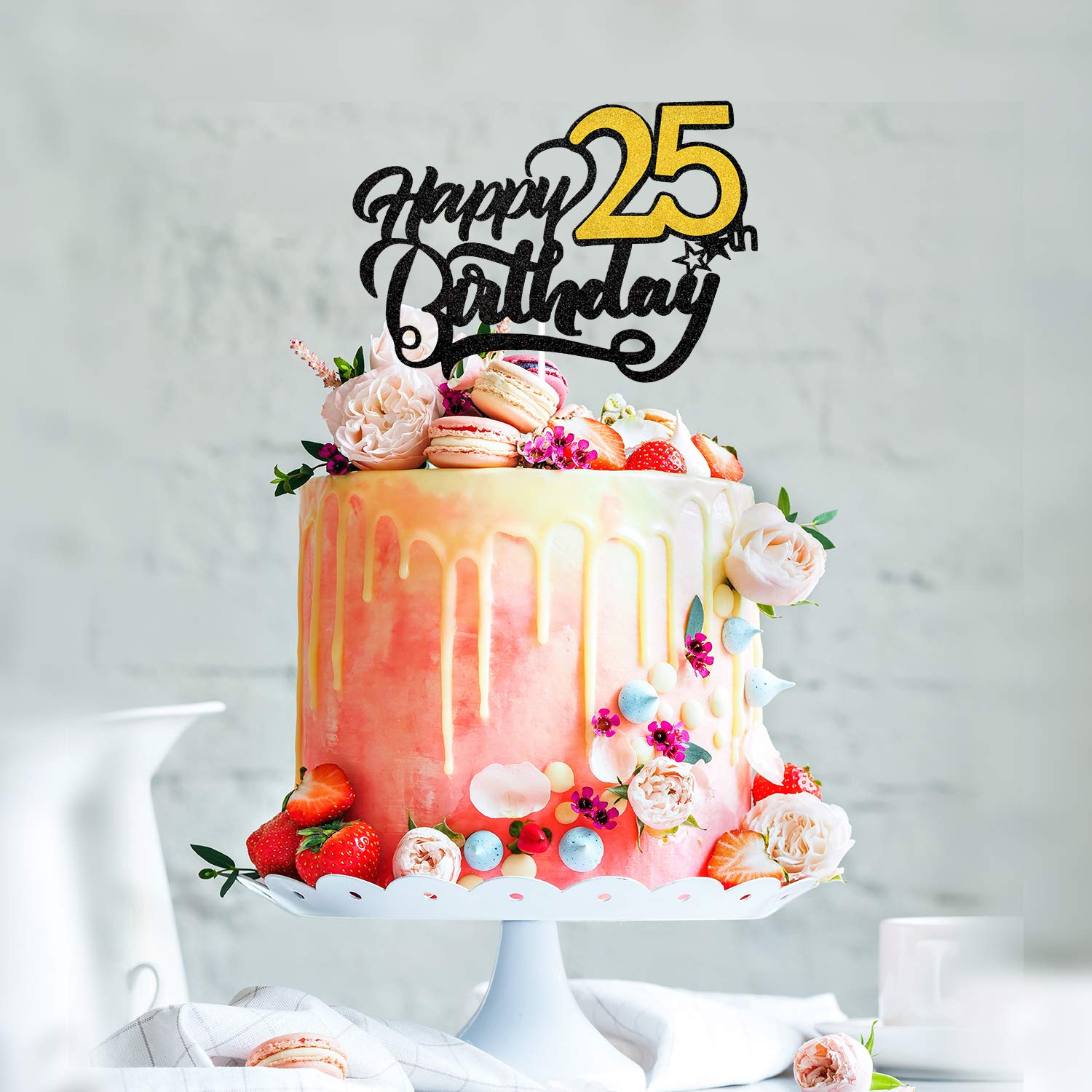 25th Birthday Cake Topper - Elegant Black Glitter Cake Decorations for Women | Perfect for 25th Birthday Parties, Milestone Celebrations & Anniversary Cakes