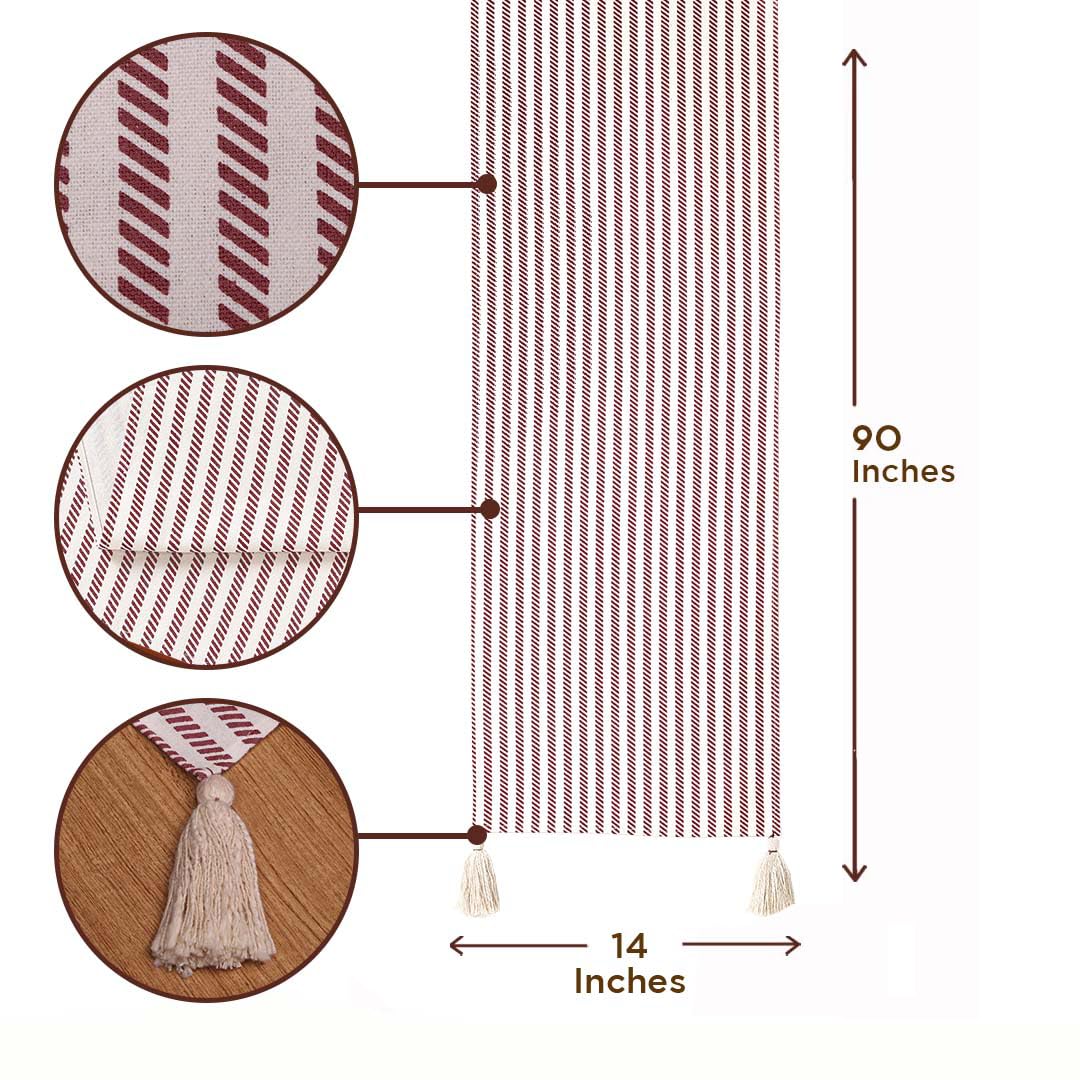 90 Inch Long Farmhouse Style Table Runner with Tassels - 100% Cotton Dining Table Decor for Modern & Rustic Home - Perfect for Thanksgiving, Christmas Dinner, and Everyday Table Setting