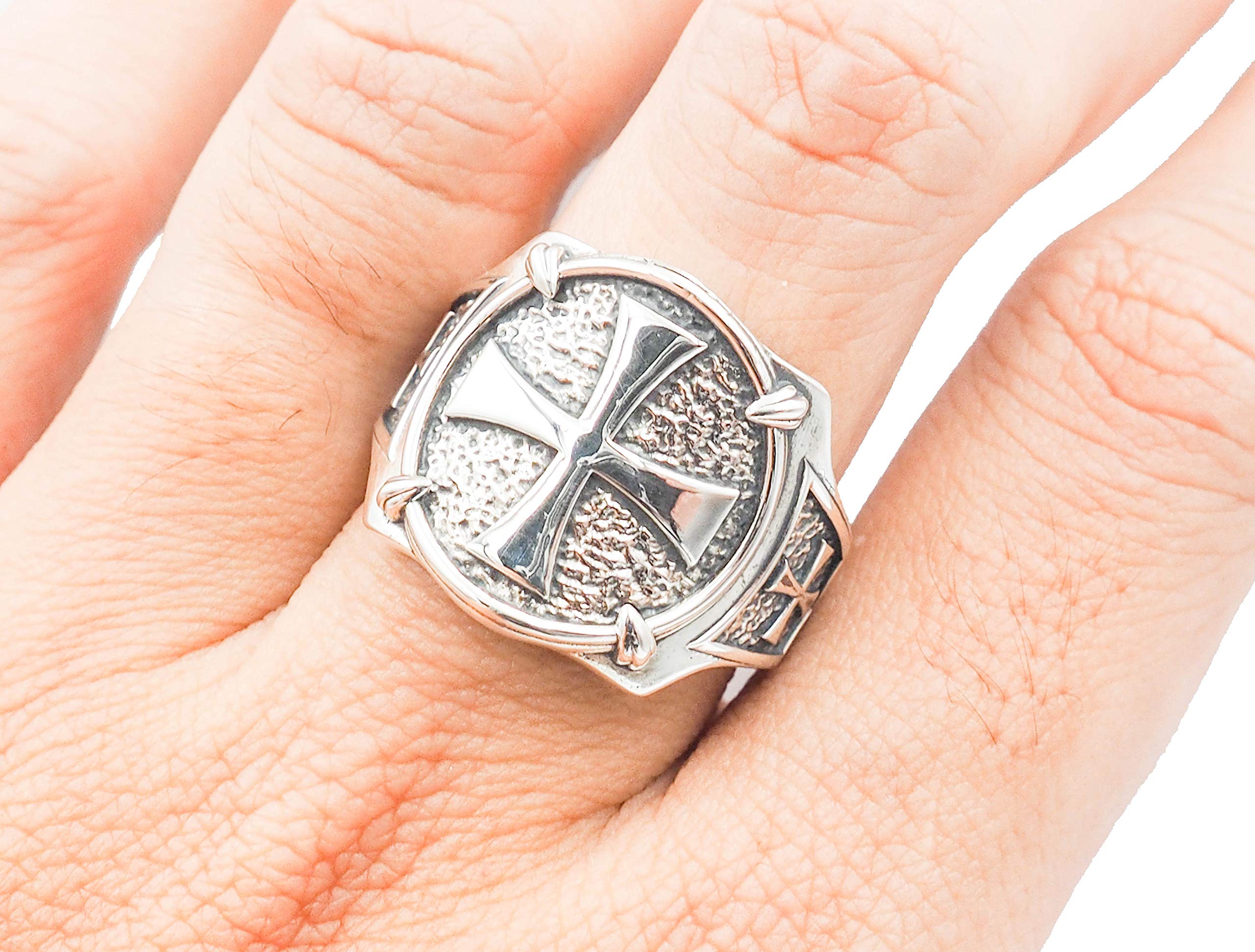 Knights Templar Rings for Men - 925 Sterling Silver Crusader Rings Size 6-15 - Perfect for Medieval Reenactments, Historical Costumes & Unique Gifts
