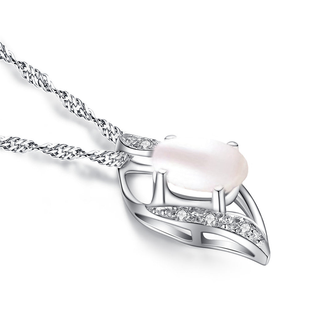 Elegant MABELLA Sterling Silver Simulated Pearl 0.75ct Oval Cut Leaf-Shaped Pendant Necklace for Women | Perfect Birthday Gift, Anniversary Present & Valentine's Day Jewelry | Ideal for Weddings, Parties & Special Occasions