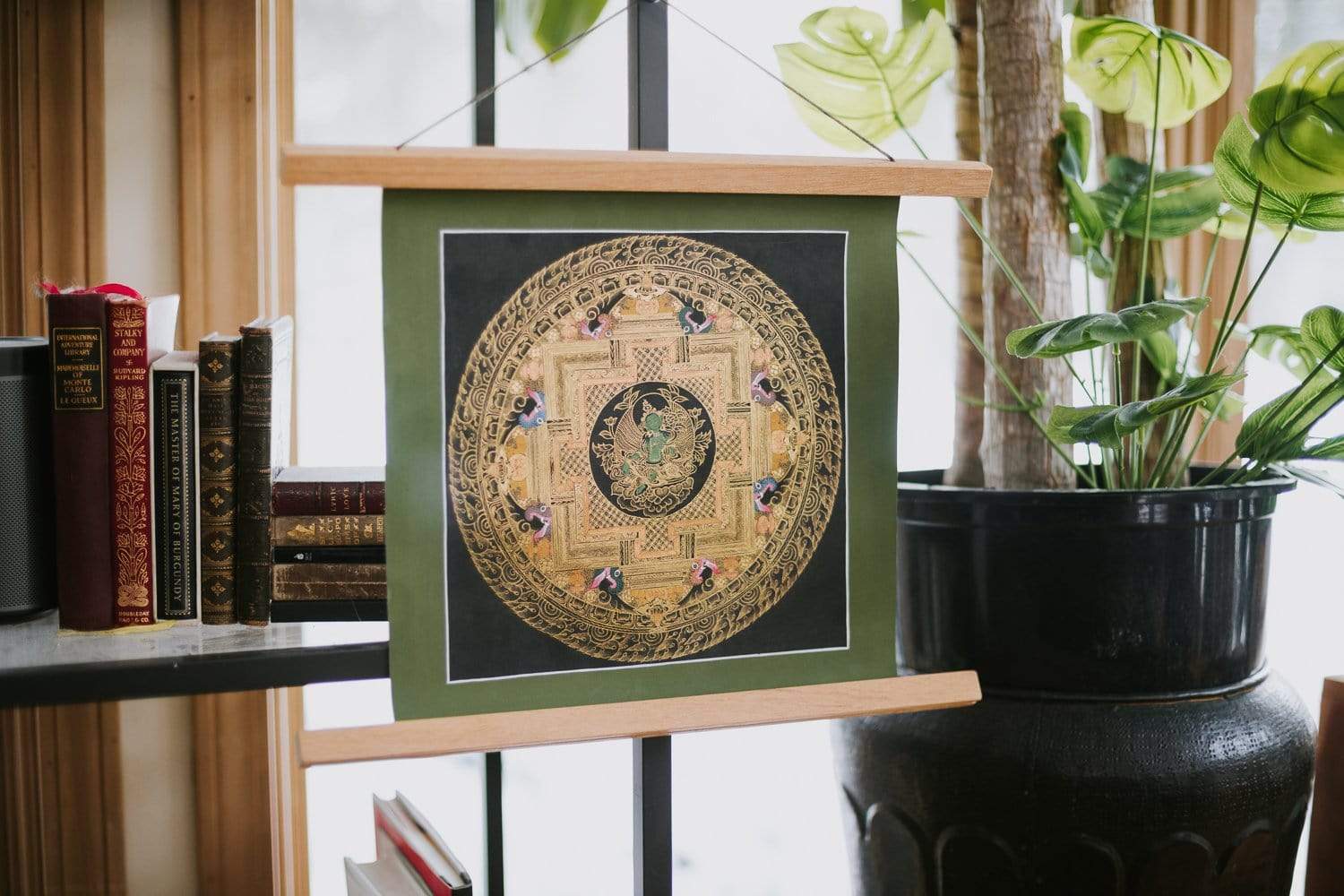 Green Tara Sacred Geometry Thangka Wall Art – Handmade Buddhist Meditation Painting for Home & Temple Decor | Spiritual Gift for Yoga & Mindfulness