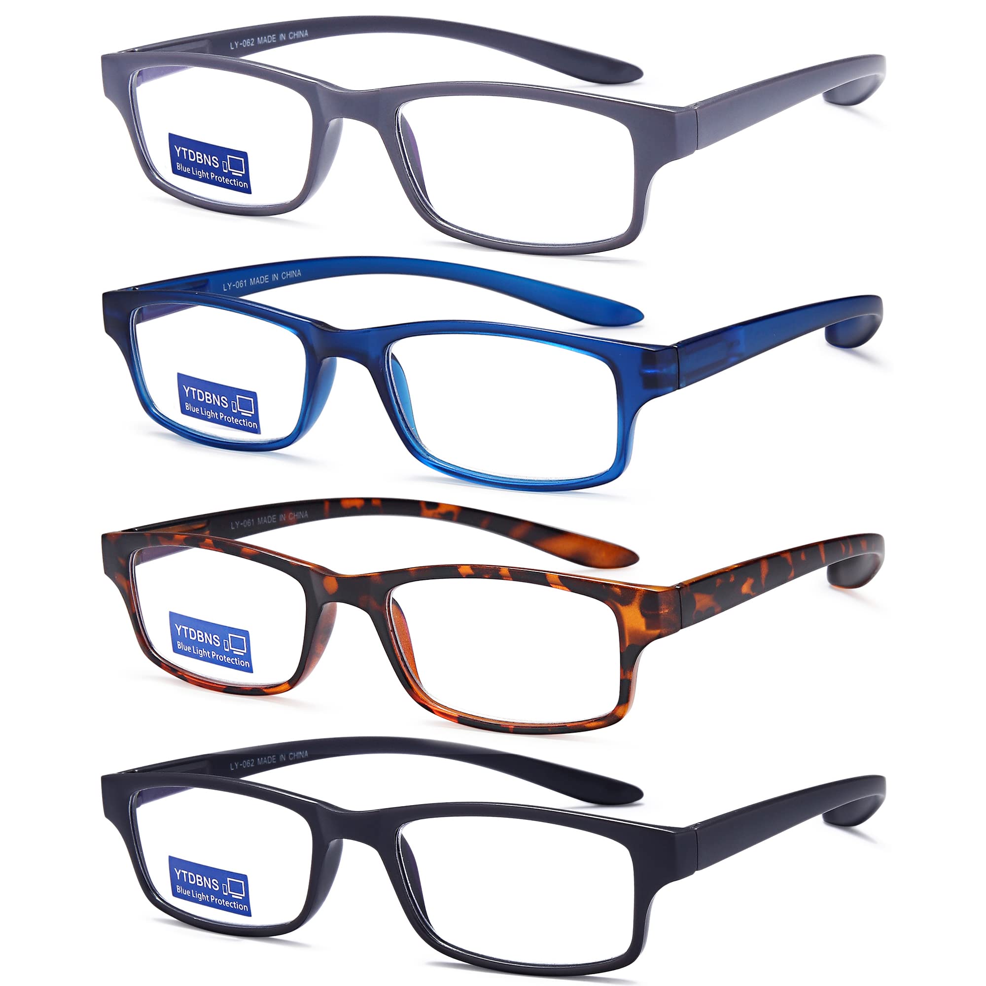4 Pack Blue Light Blocking Reading Glasses with Spring Hinge - Comfortable Neck Hanging Readers for Men & Women - Perfect for Office, Reading & Computer Work