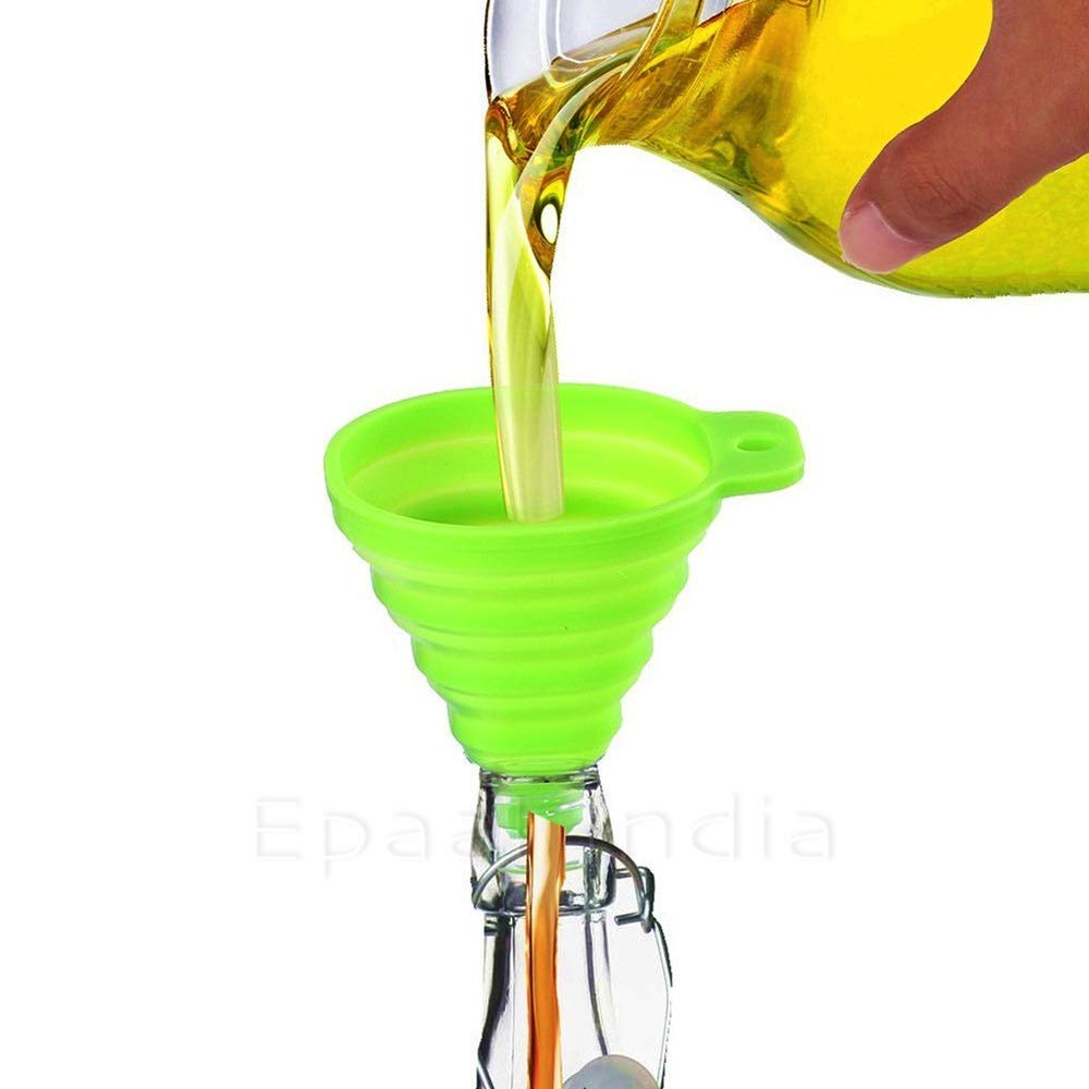Epaal Collapsible Silicone Heat Resistant Funnel (4 Inches) for Pouring Oil, Sauce, Water, Juice, and Small Food Grains - Perfect for Kitchen, Camping, and Baking (Random Color)