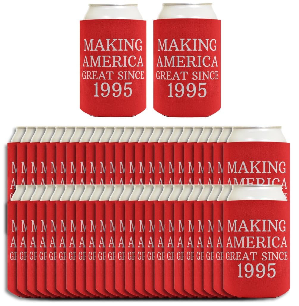 30th Birthday Can Coolers - 48-Pack Insulated Drink Sleeves for Parties (Red) | Great Since 1995 | Perfect for BBQs, Tailgates & Birthday Celebrations
