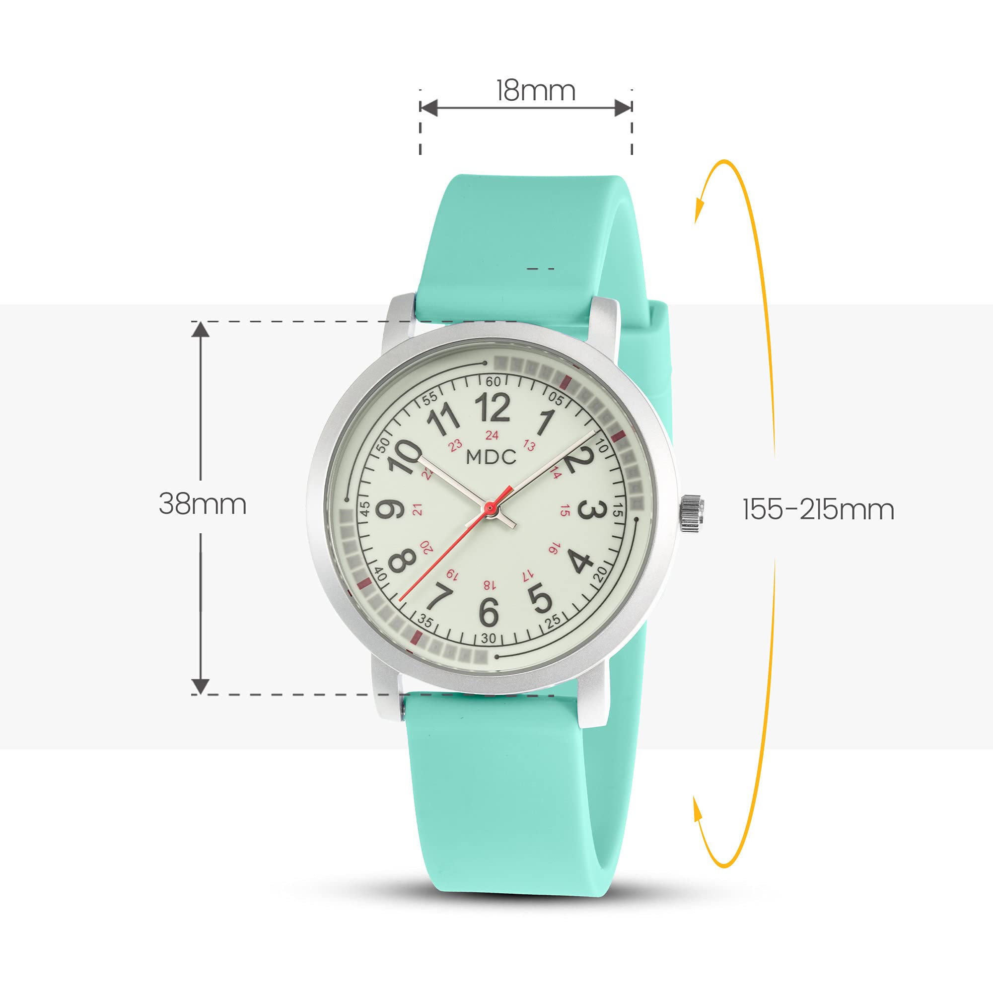 Glow in The Dark Nurse Watch for Women - 15 Second Intervals Quadrant Pulse Ring, 5ATM Waterproof Analog Wristwatch with Silicone Band - Perfect for Nursing, Medical Professionals & Night Shift Workers