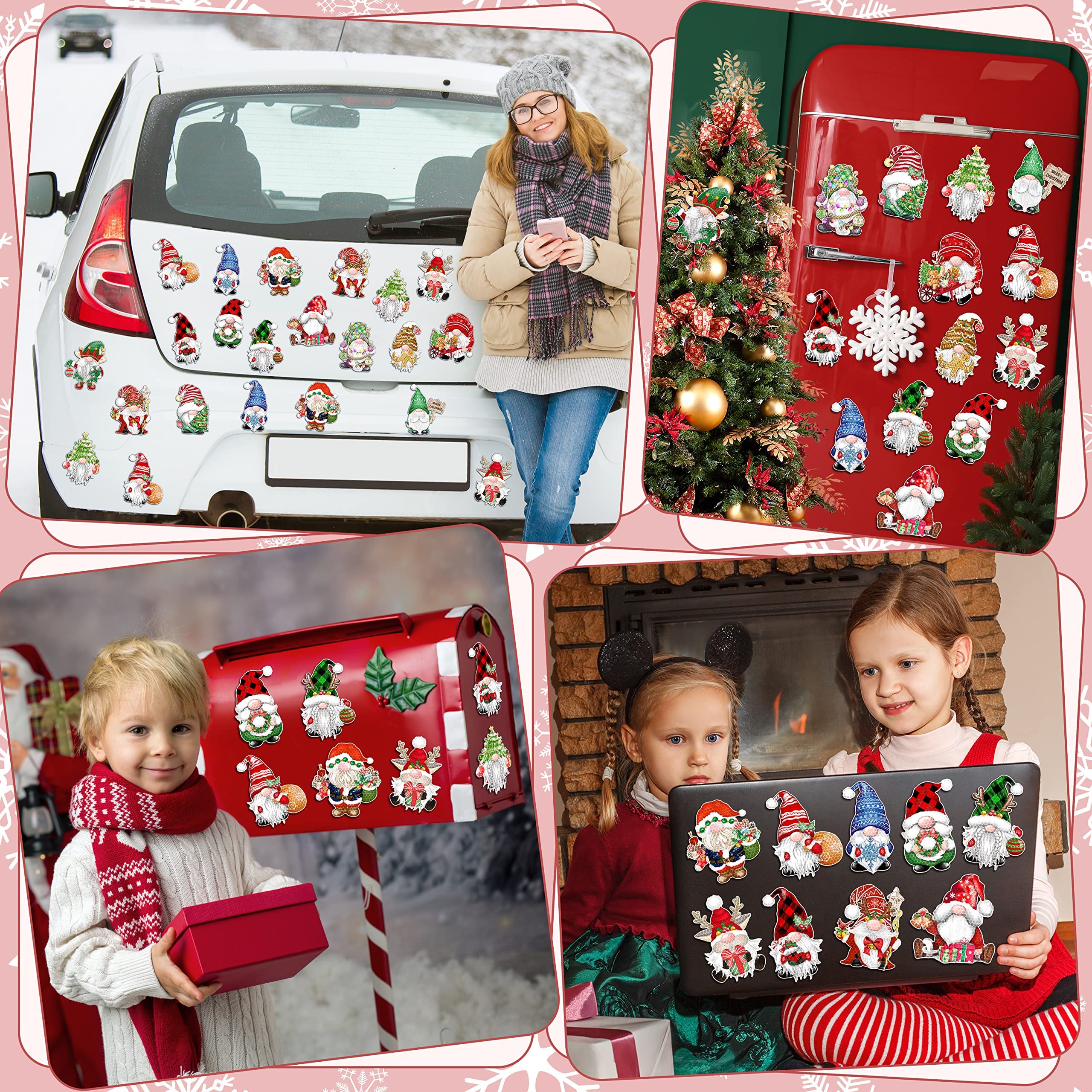WHYMEO 16Pcs Christmas Reflective Car Magnets - Festive Gnome Magnetic Decor for Vehicles, Fridges & Garages | Holiday Car Accessories & Christmas Decoration for Home, Office & Gifts