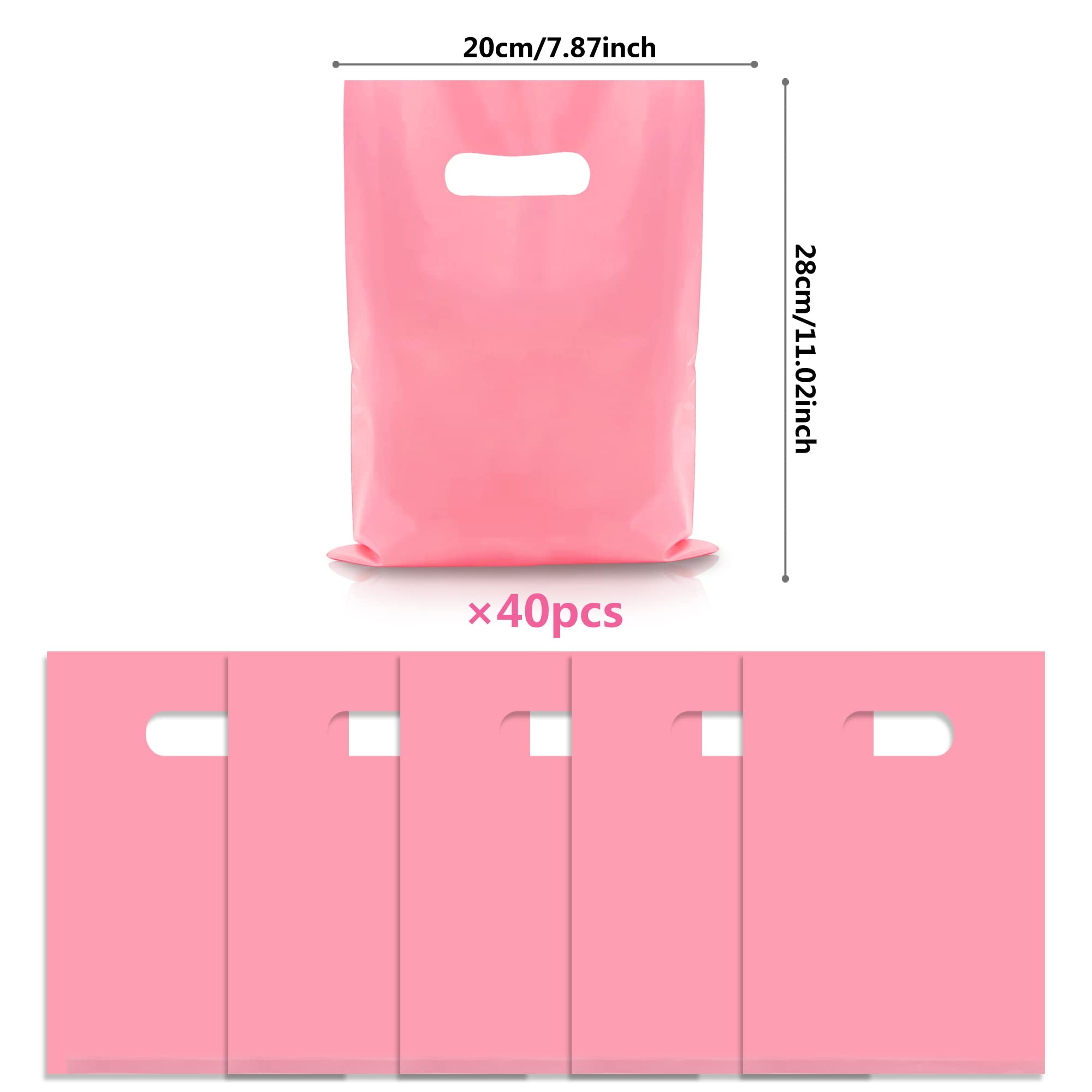 40PCS Pink Plastic Gift Bags for Candy, Party Favors & Small Gifts - Durable Die-Cut Design - Perfect for Birthday Parties, Baby Showers & Wedding Favors