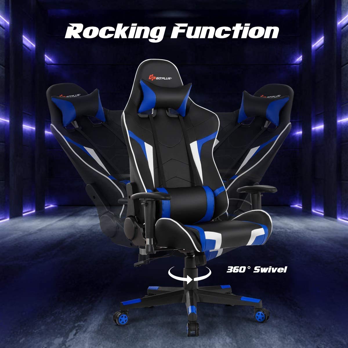 Goplus Ergonomic Gaming Chair - High Back PU Leather Office Chair with Adjustable Arms, Headrest & Massage Function for Computer, Racing & Executive Use - Perfect for Home Office, Gaming Setup & Workstation