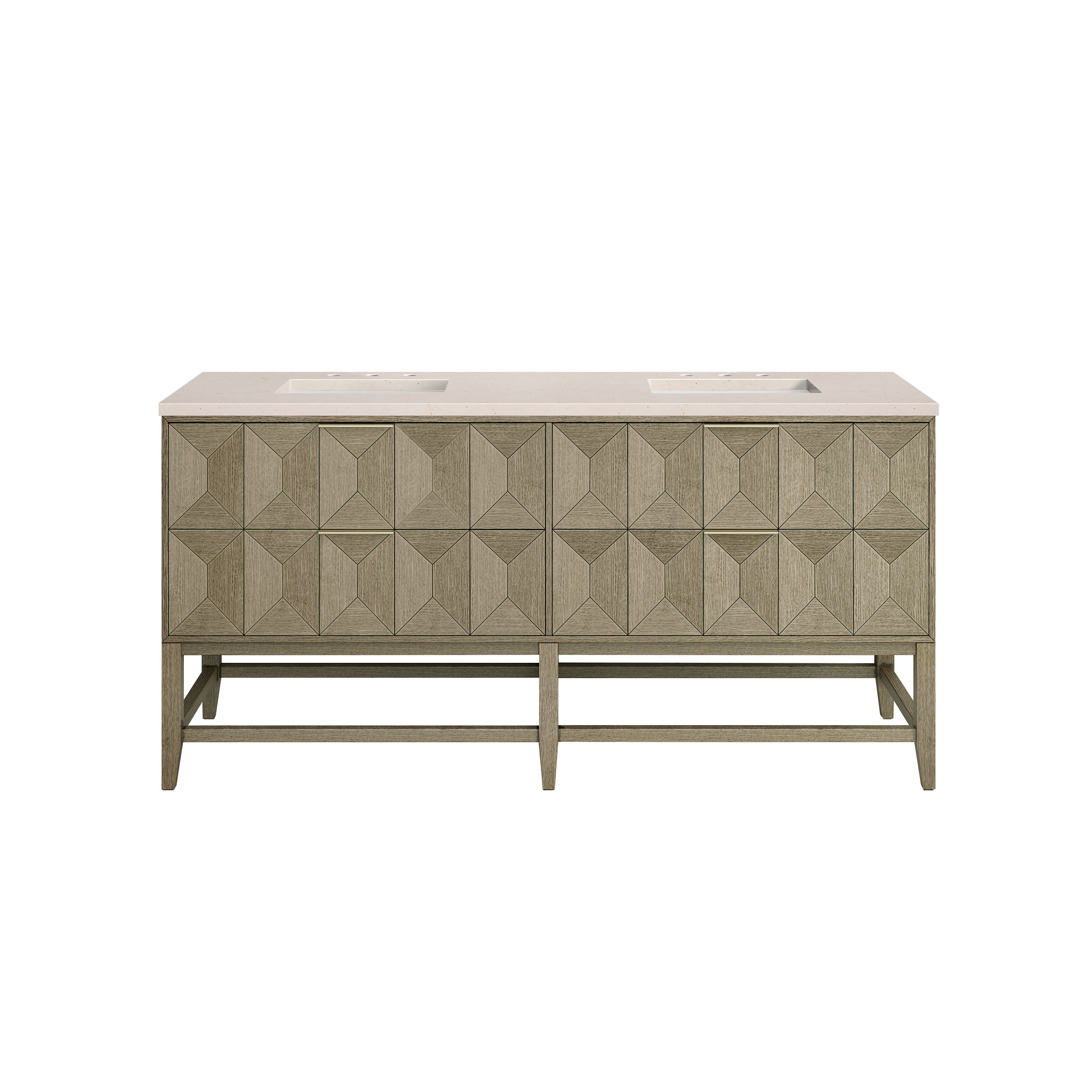 Emmeline 72 Inch Double Bathroom Vanity with Pebble Oak Finish & 3CM Eternal Marfil Stone Top - Perfect for Master Bathroom Renovation & Luxury Home Upgrade