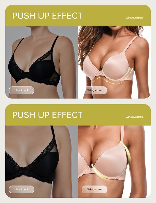 Wingslove Women's Classic Push-Up Bra with Underwire - Lightly Padded T-Shirt Bra for Comfort & Lift | Perfect for Everyday Wear, Workouts & Layering Under Clothes