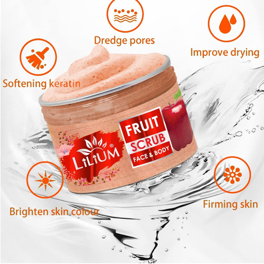 Lilium Fruit Face & Body Scrub with 5-in-1 Multifunction Massager (250g) - Exfoliating & Relaxing for Spa, Home Care & Self-Pampering