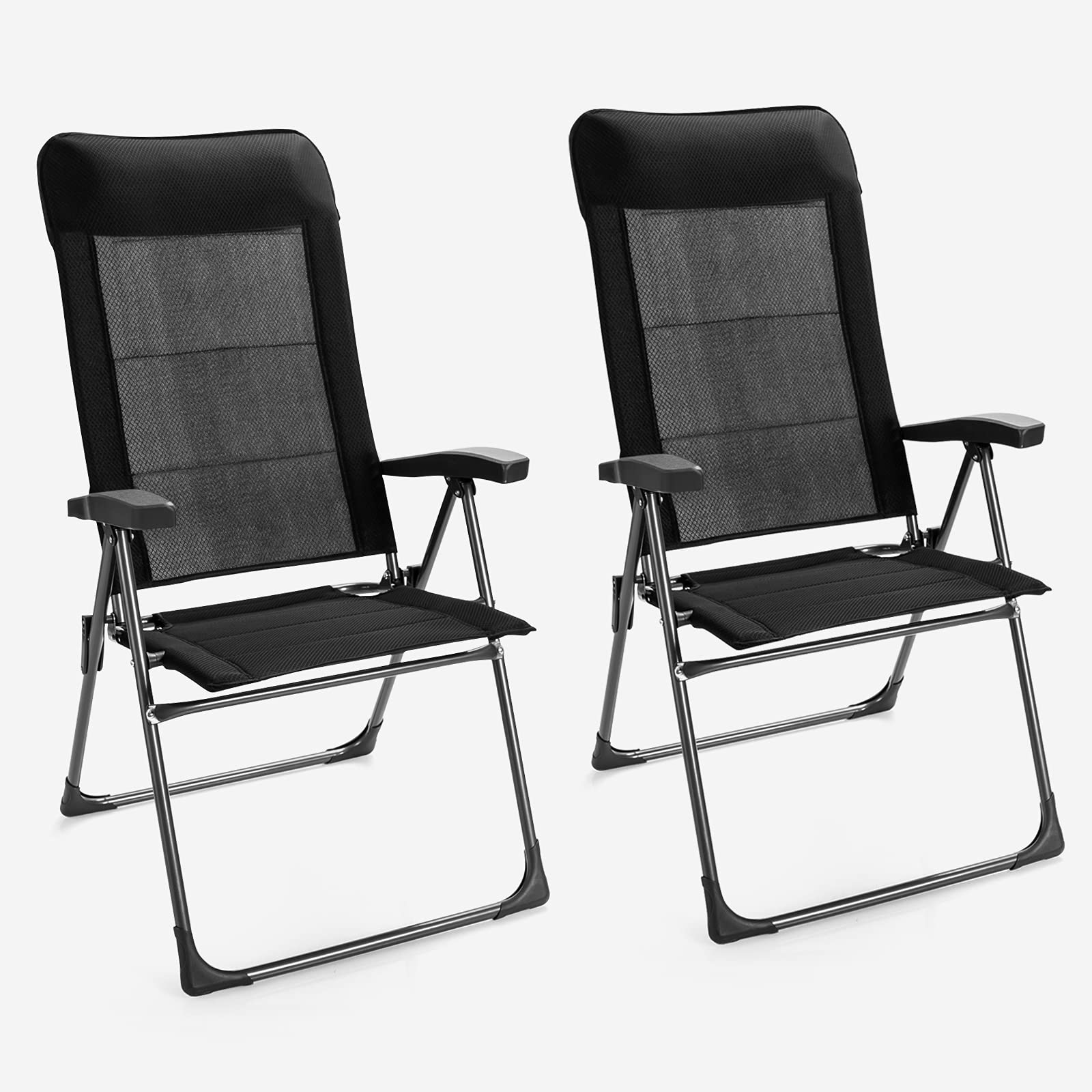 Giantex Set of 4 Folding Patio Chairs - Adjustable Backrest & Headrest Outdoor Dining Chairs, Portable Camping Armchairs for Garden, Poolside, Backyard, Porch - Perfect for Relaxing, BBQs, and Outdoor Gatherings