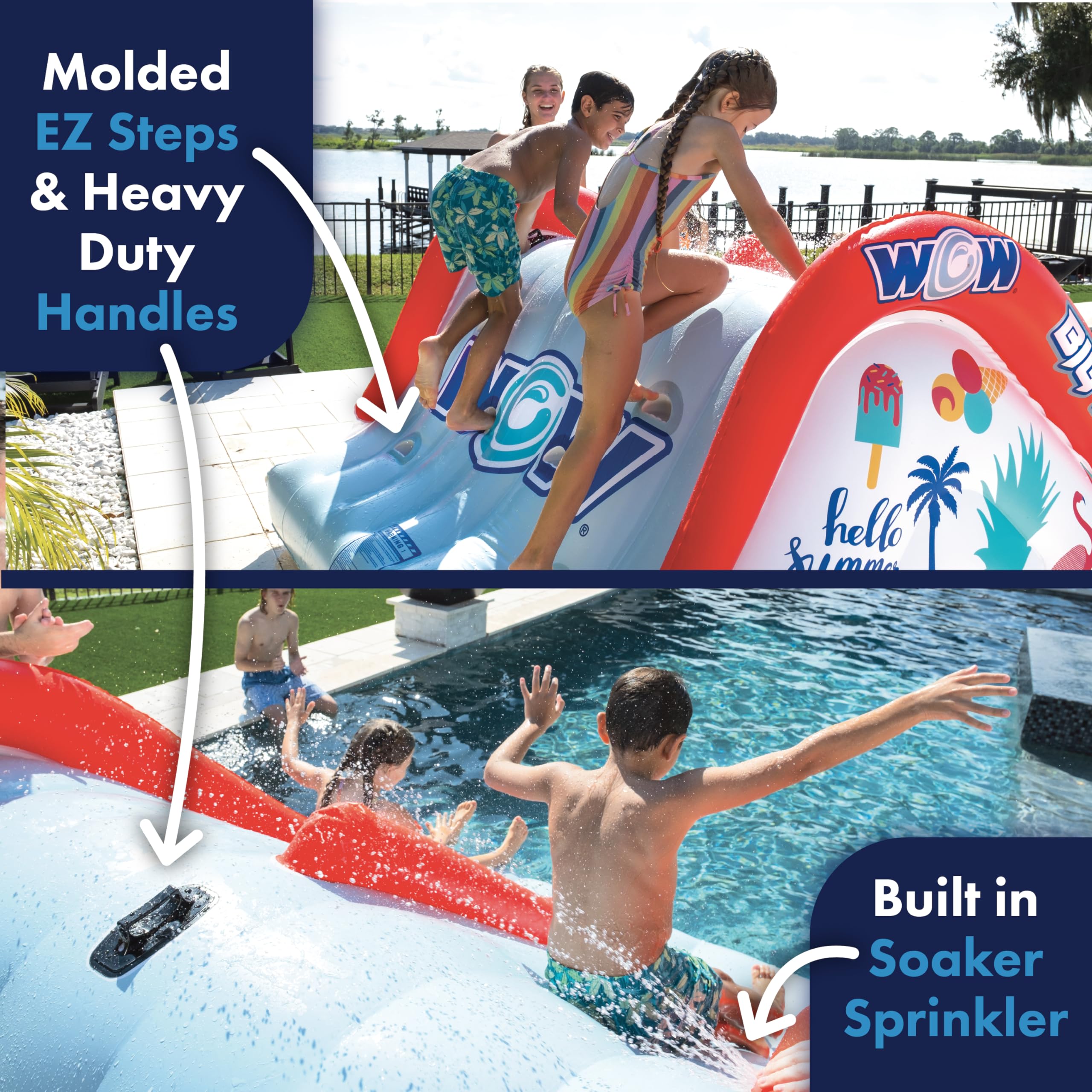 WOW Sports Big Kauna Inflatable 2-Person Pool Waterslide for Inground Pools - Giant Backyard Water Slide with Sprinkler for Kids & Adults - Perfect for Summer Parties, Family Gatherings & Outdoor Water Fun