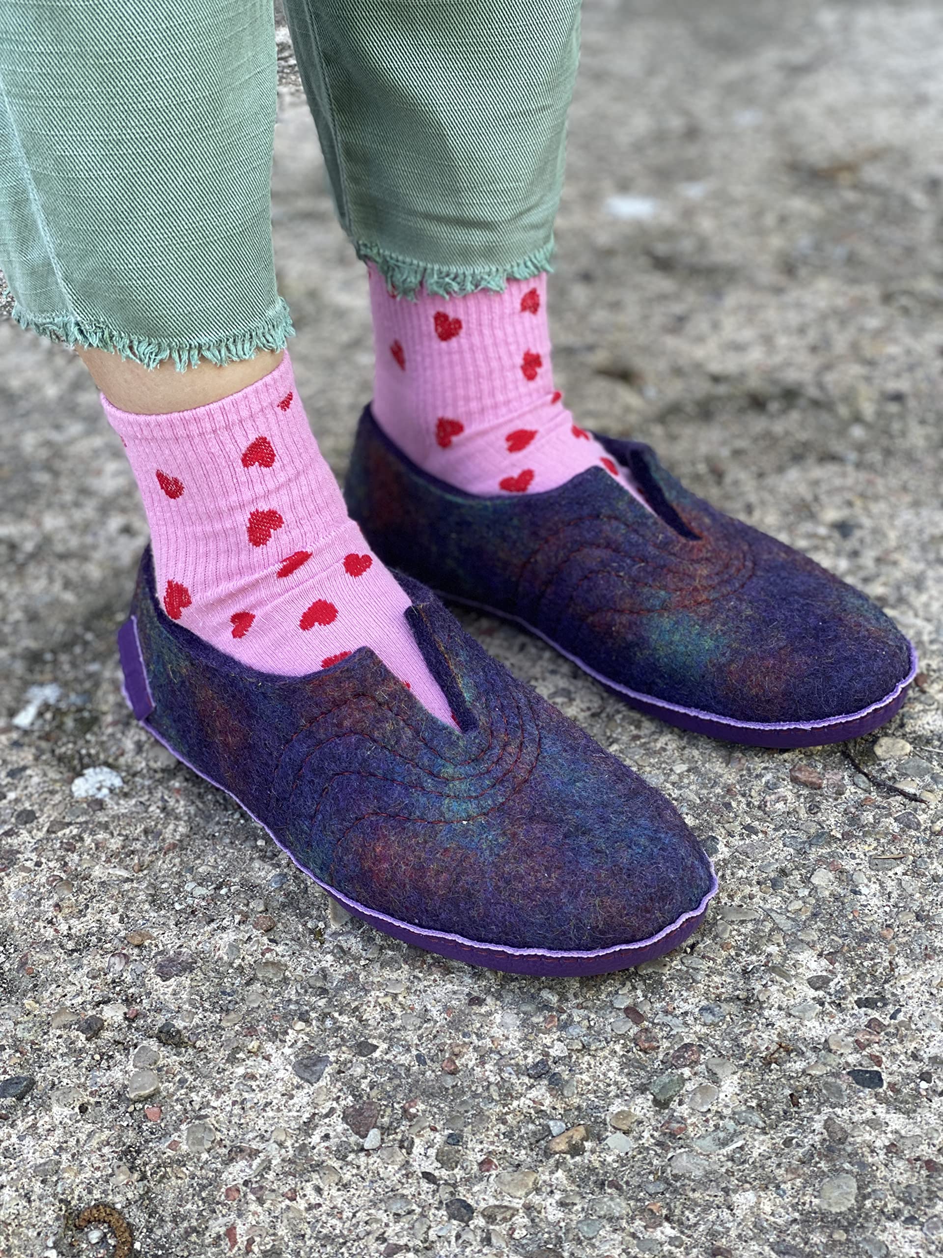 Women's Boiled Wool Slippers for High Instep - Cozy Indoor House Shoes for Winter Comfort & Relaxation at Home