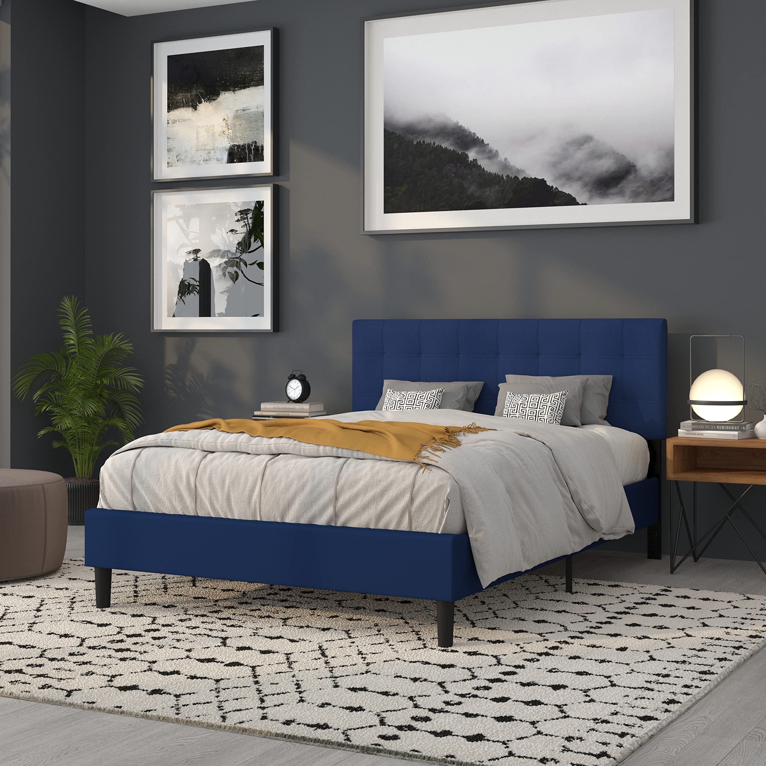 Flash Furniture Bedford Tufted Upholstered Queen Size Headboard - Navy Fabric Upholstered Bed Frame Headboard for Master Bedroom, Guest Room & Home Decor
